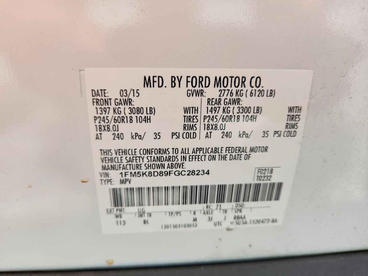2015 Ford Explorer Xlt Белый vin: 1FM5K8D89FGC28234