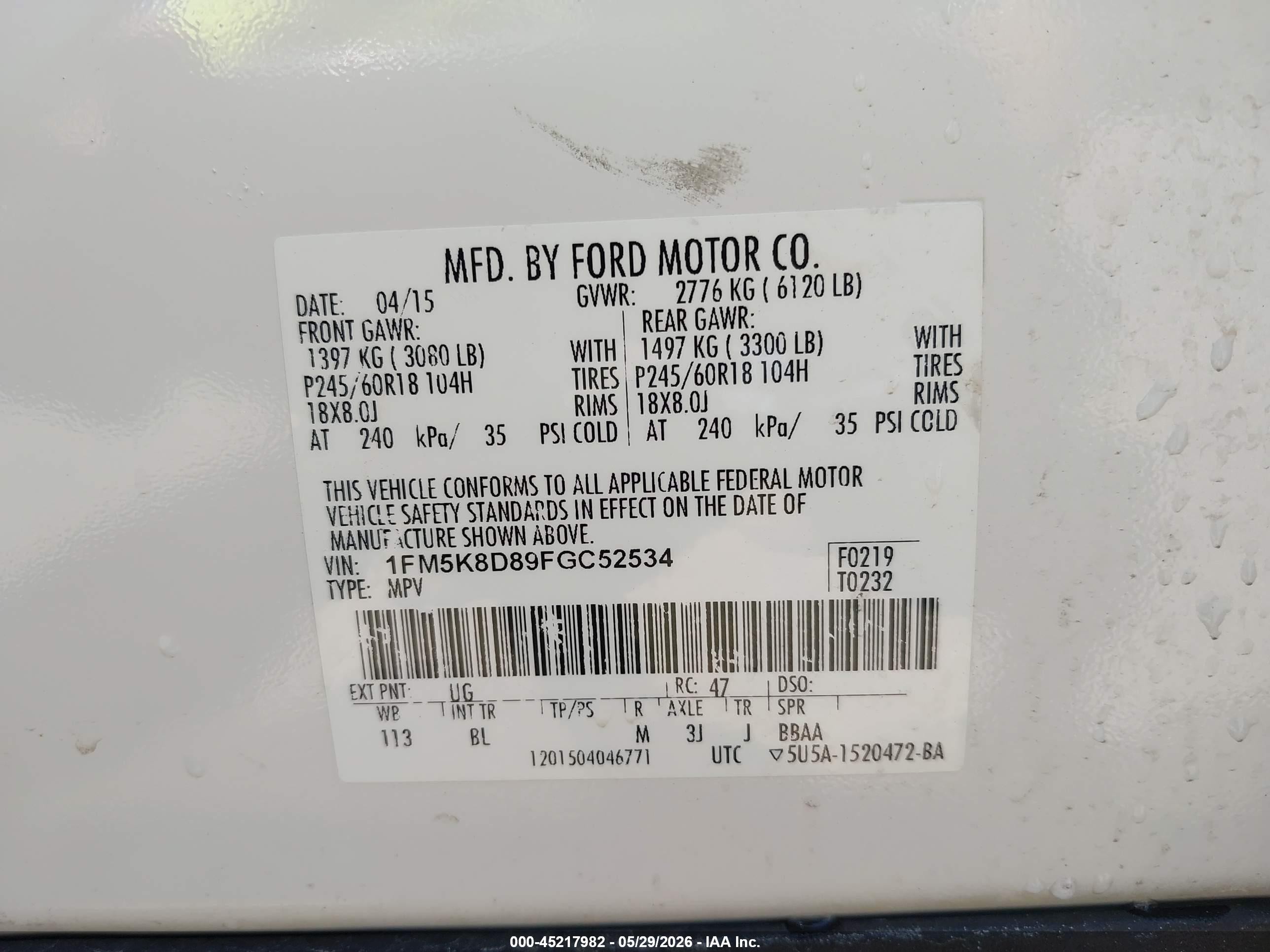 2015 Ford Explorer Xlt White vin: 1FM5K8D89FGC52534