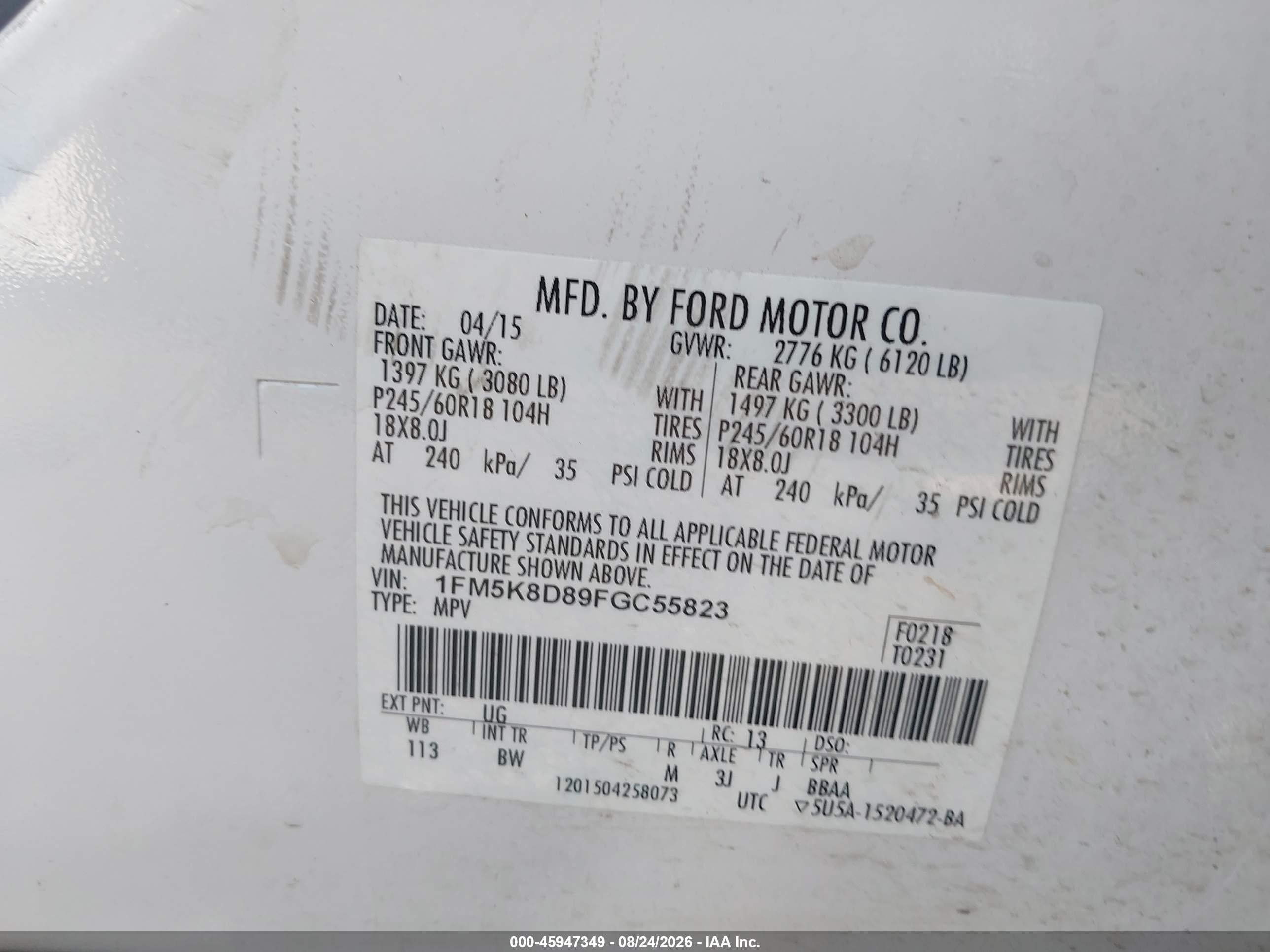2015 Ford Explorer Xlt White vin: 1FM5K8D89FGC55823