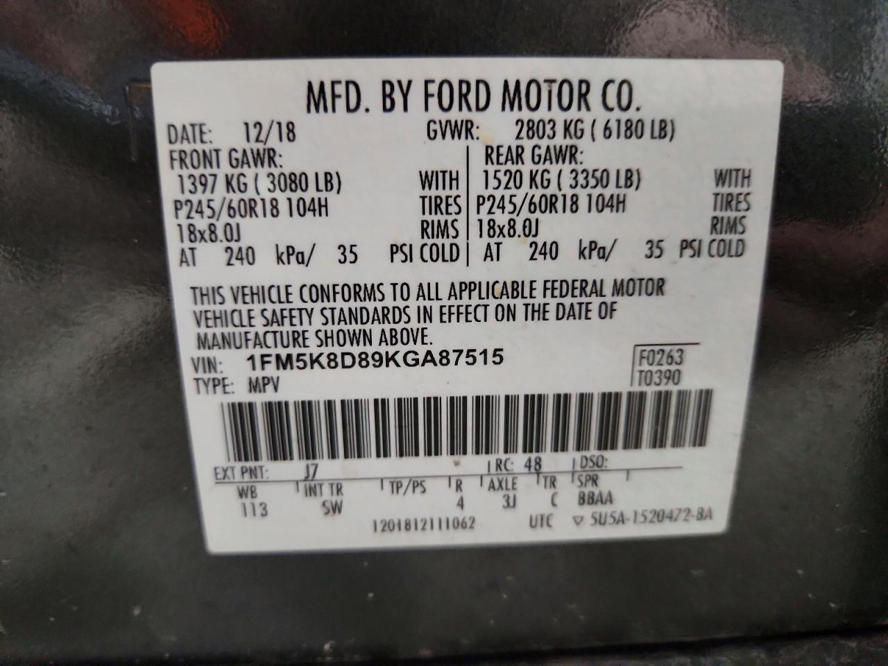2019 Ford Explorer Xlt Gray vin: 1FM5K8D89KGA87515