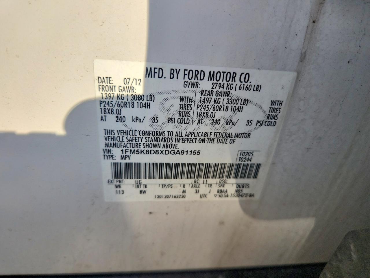 2013 Ford Explorer Xlt White vin: 1FM5K8D8XDGA91155