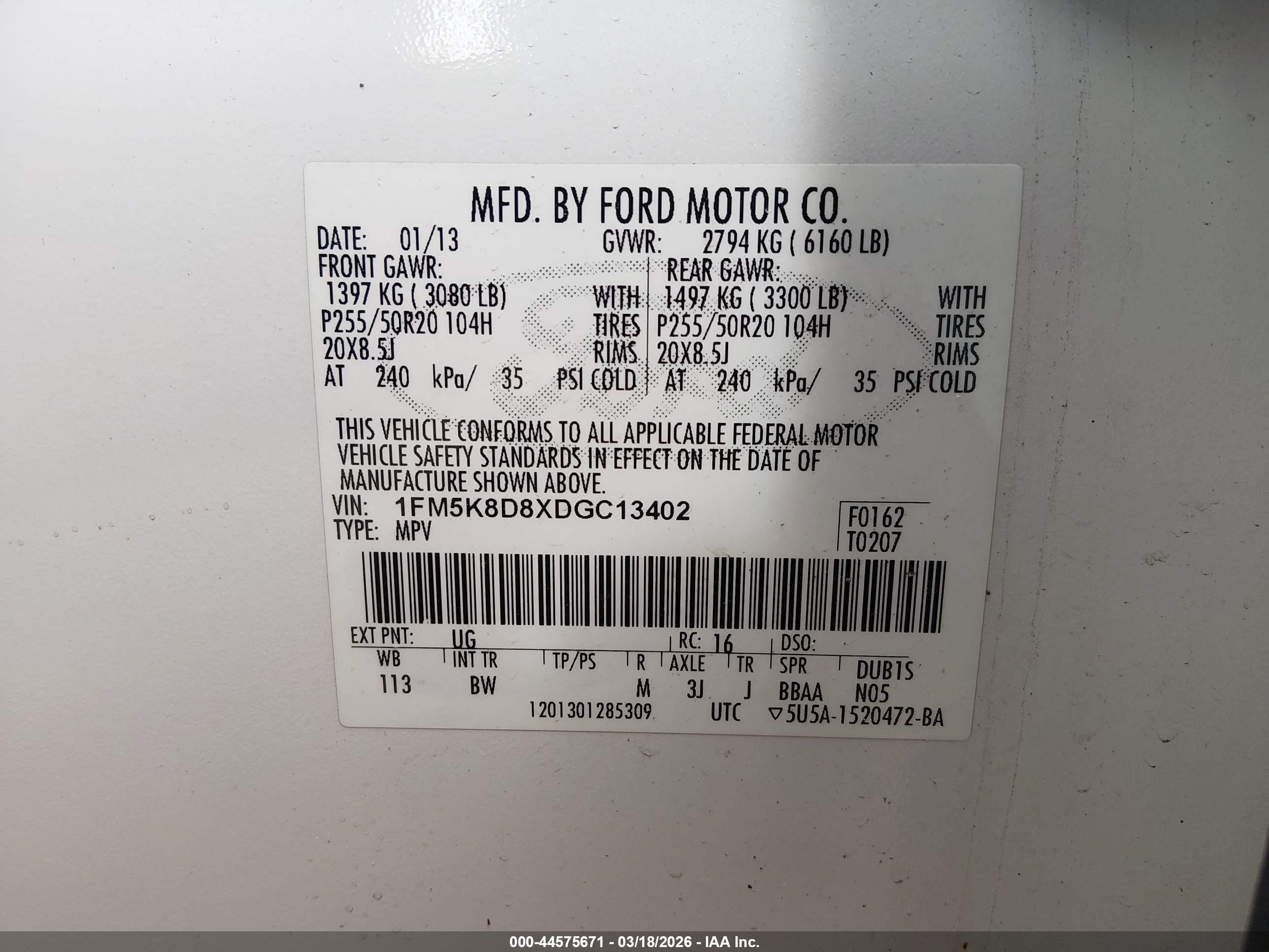 2013 Ford Explorer Xlt Белый vin: 1FM5K8D8XDGC13402