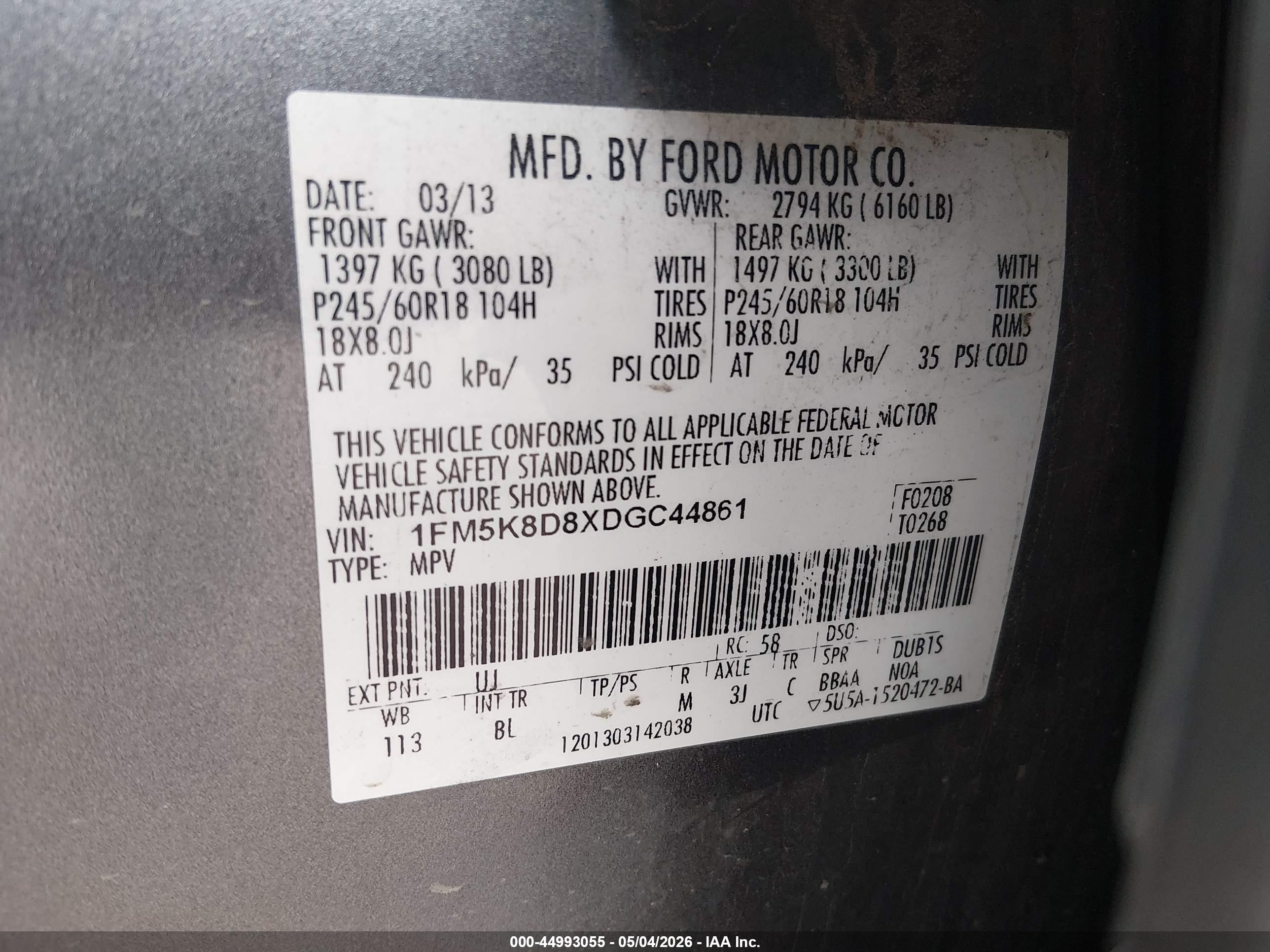2013 Ford Explorer Xlt Серый vin: 1FM5K8D8XDGC44861
