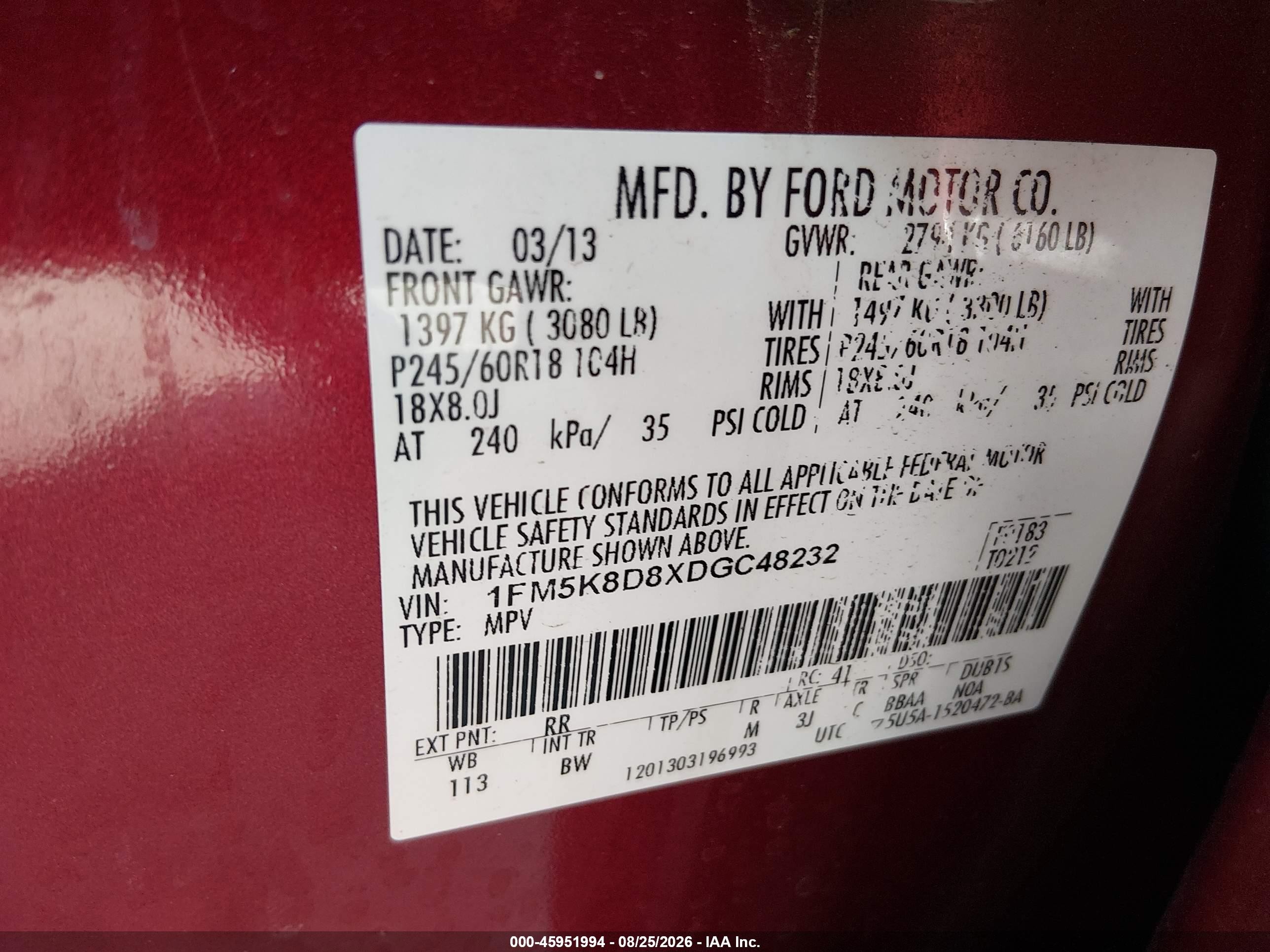 2013 Ford Explorer Xlt Red vin: 1FM5K8D8XDGC48232