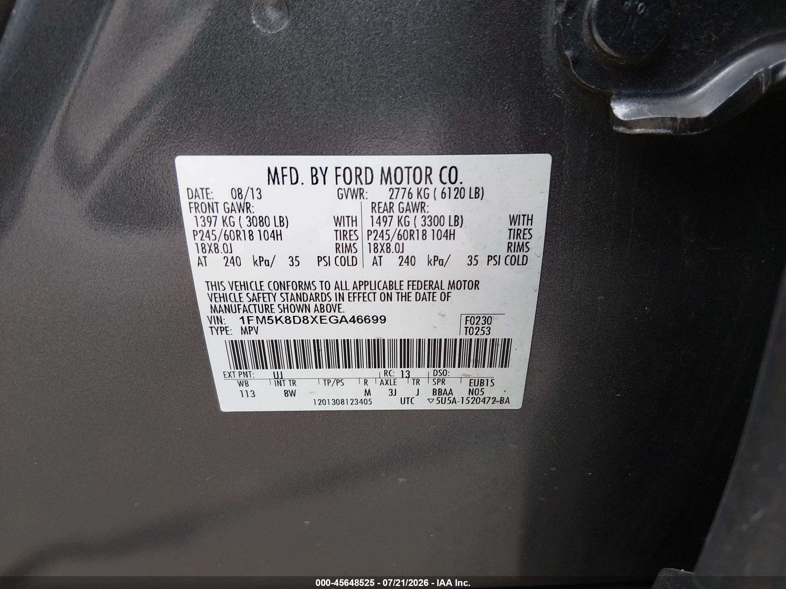 2014 Ford Explorer Xlt Gray vin: 1FM5K8D8XEGA46699
