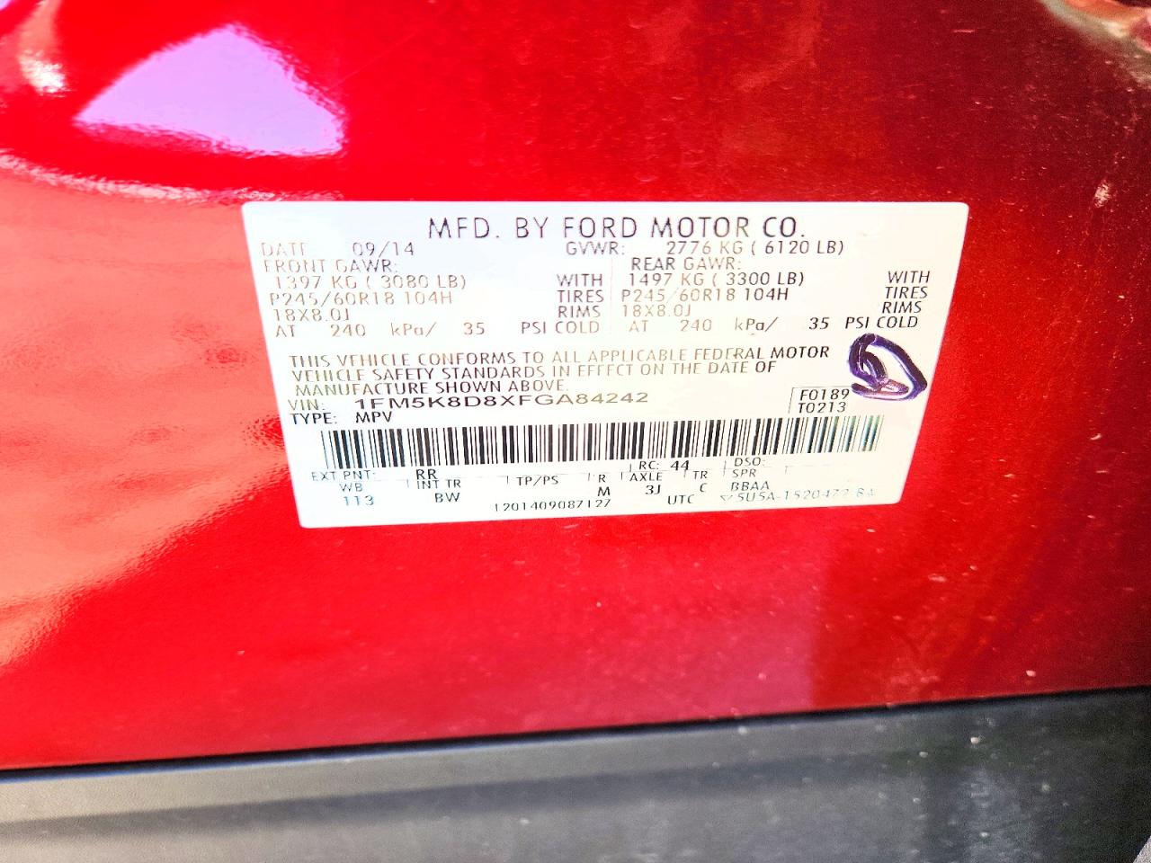 2015 Ford Explorer Xlt Red vin: 1FM5K8D8XFGA84242