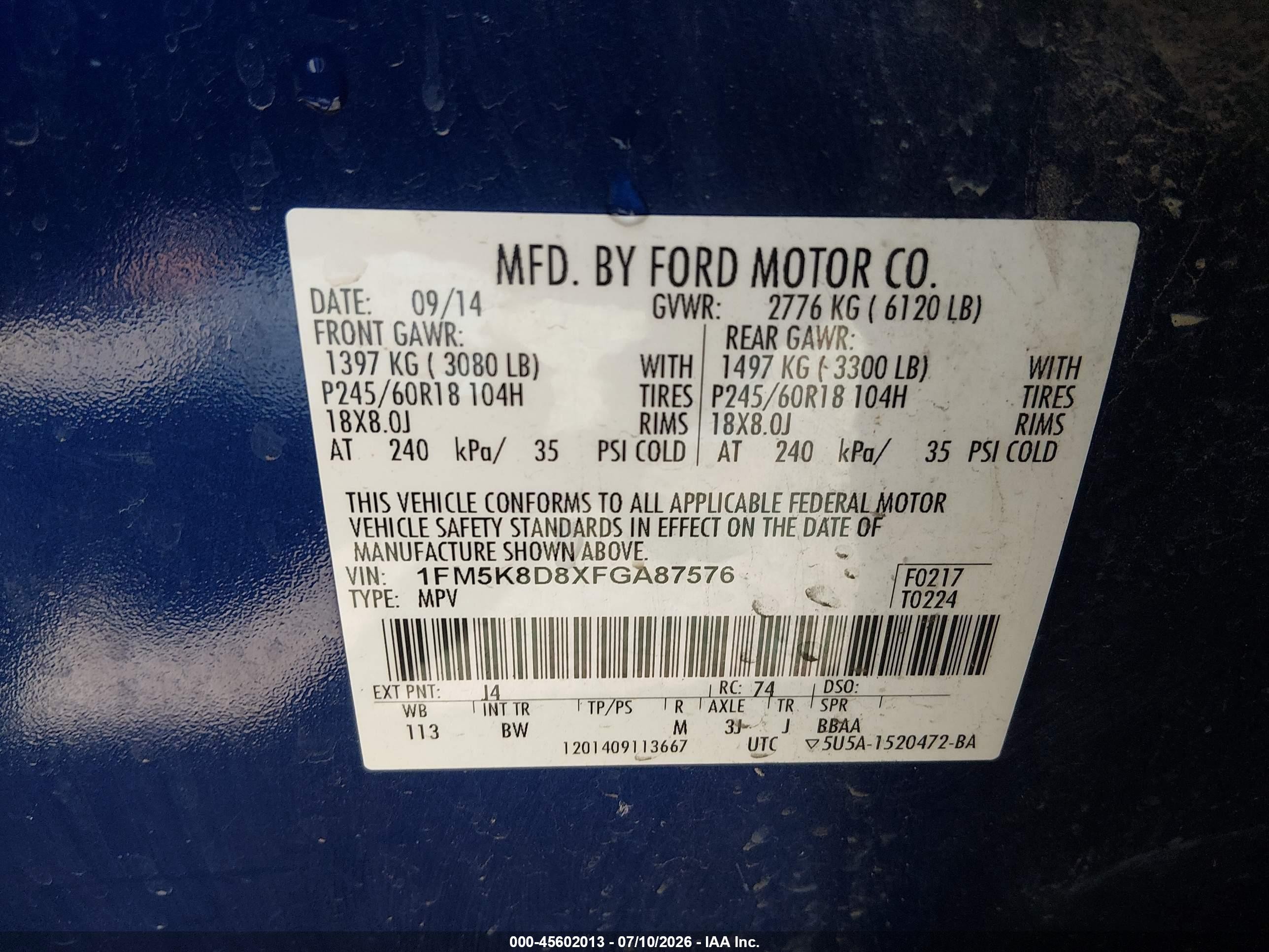 2015 Ford Explorer Xlt Blue vin: 1FM5K8D8XFGA87576