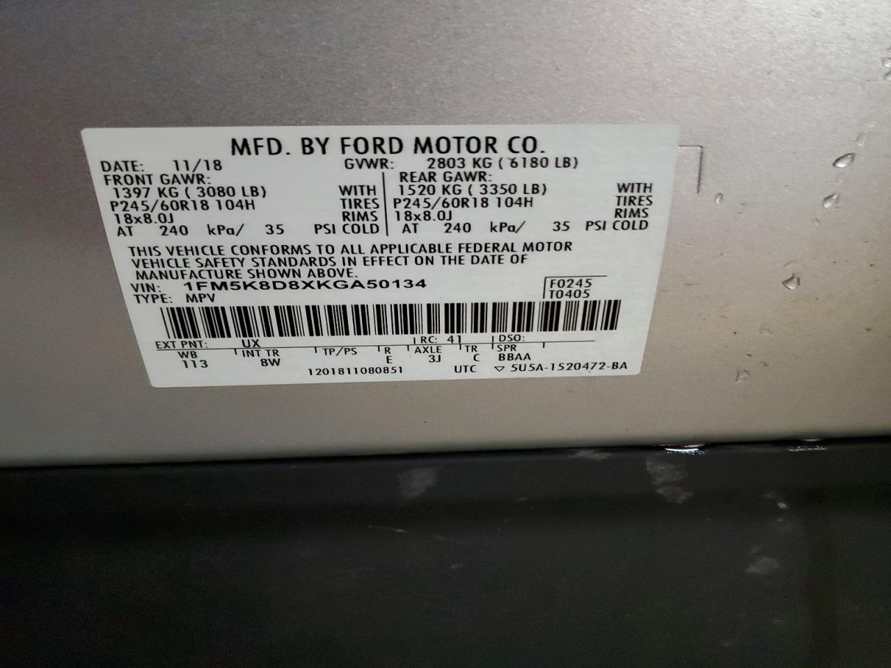 2019 Ford Explorer Xlt Silver vin: 1FM5K8D8XKGA50134