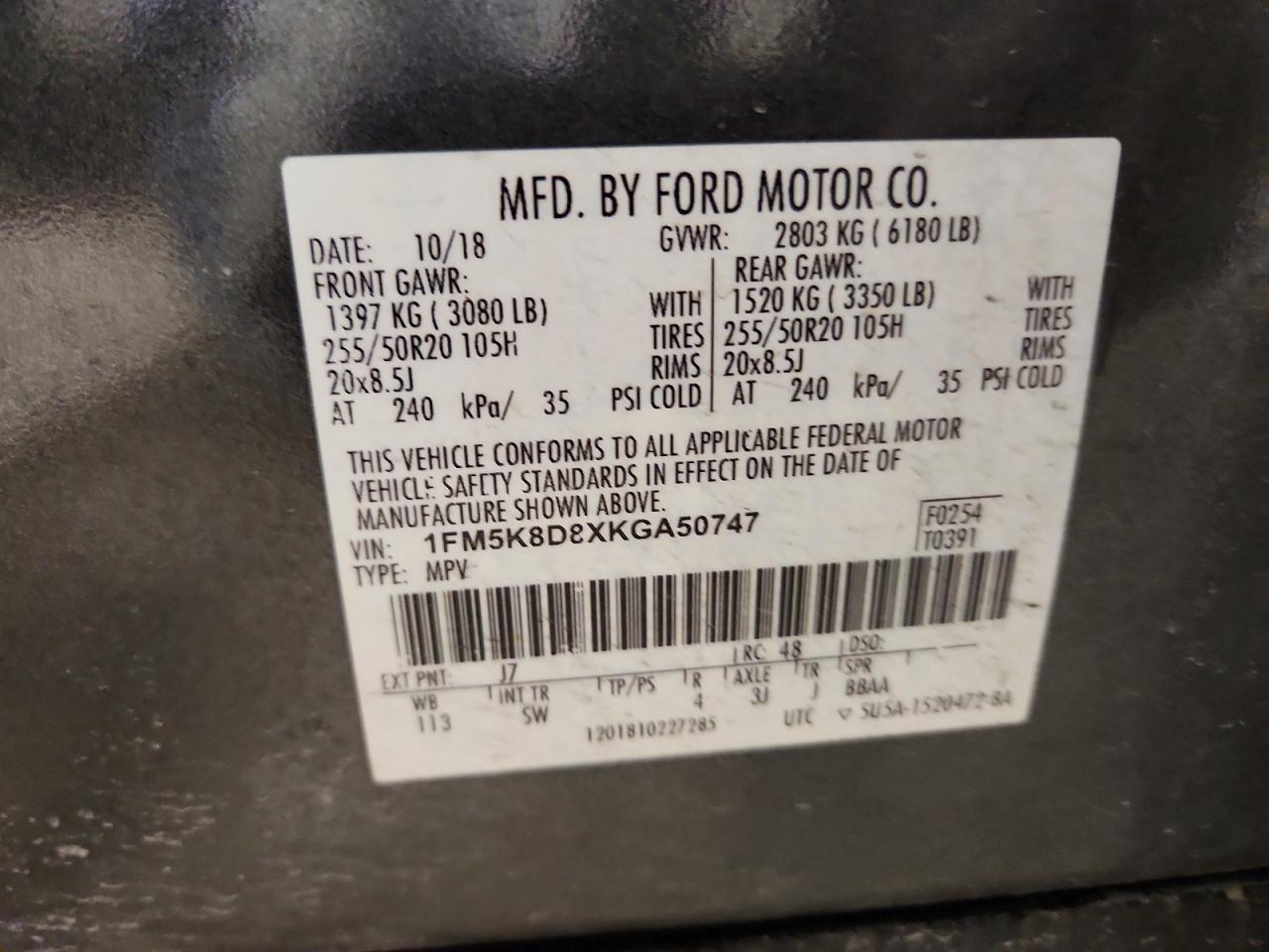2019 Ford Explorer Xlt Gray vin: 1FM5K8D8XKGA50747