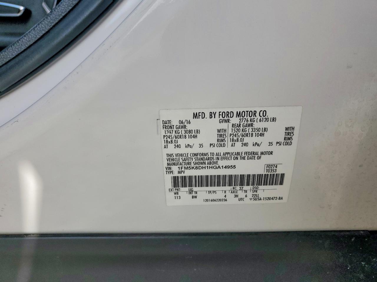 2017 Ford Explorer Xlt White vin: 1FM5K8DH1HGA14955