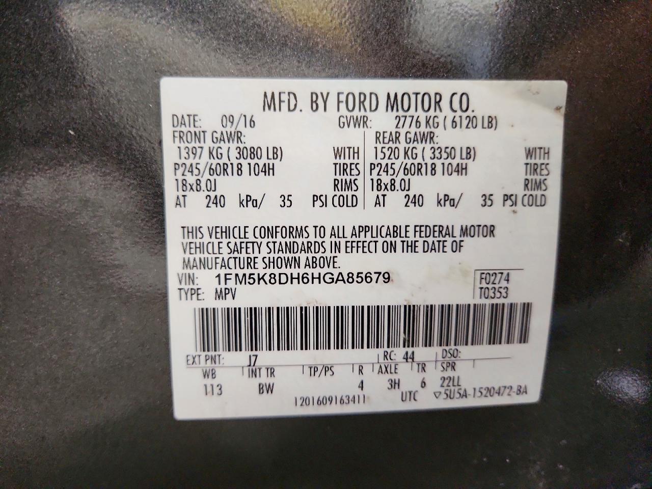 2017 Ford Explorer Xlt Gray vin: 1FM5K8DH6HGA85679