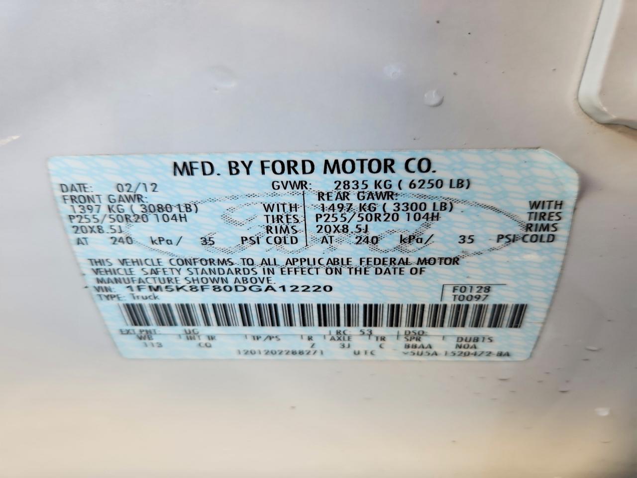 2013 Ford Explorer Limited White vin: 1FM5K8F80DGA12220