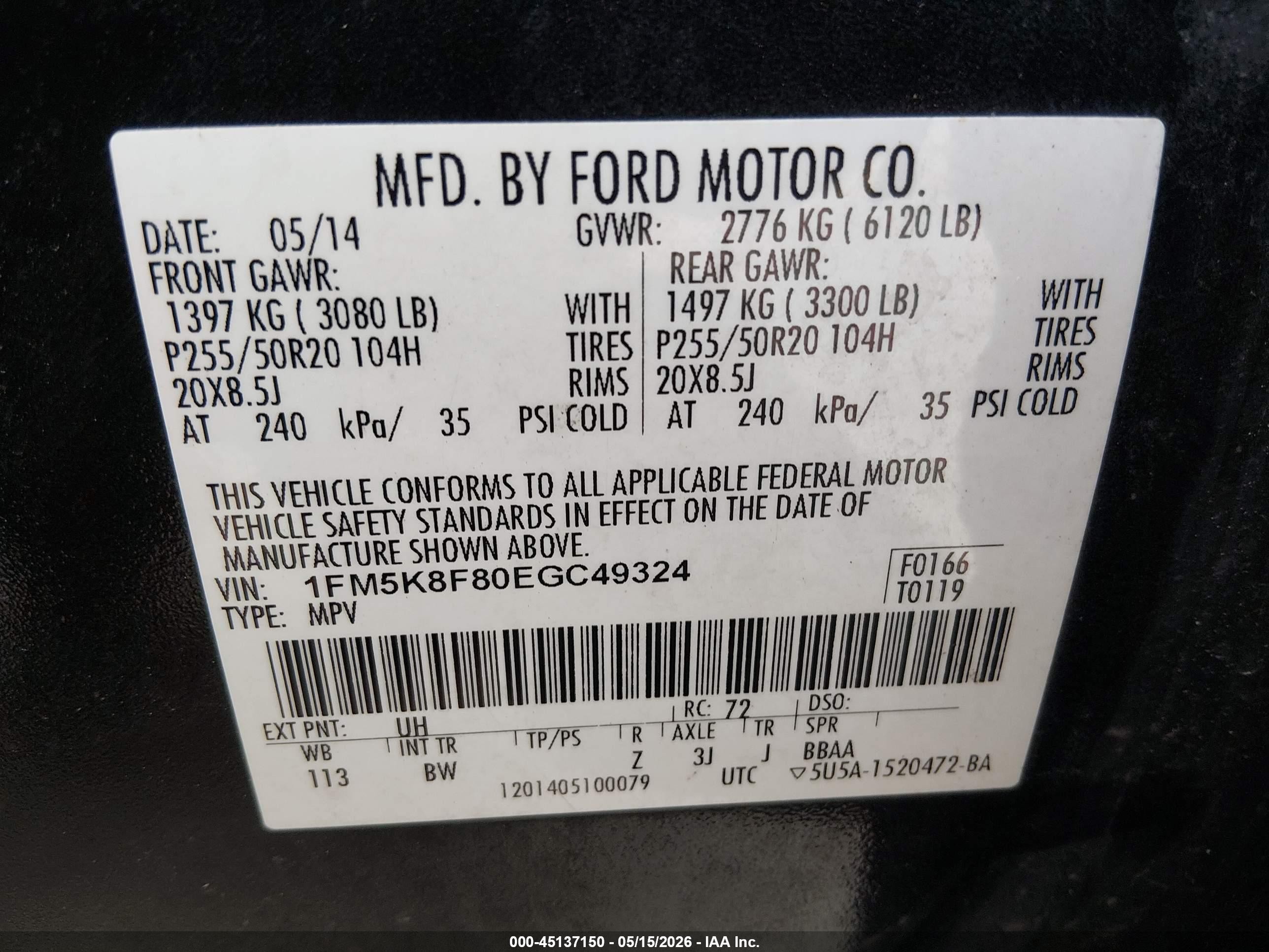 2014 Ford Explorer Limited Black vin: 1FM5K8F80EGC49324