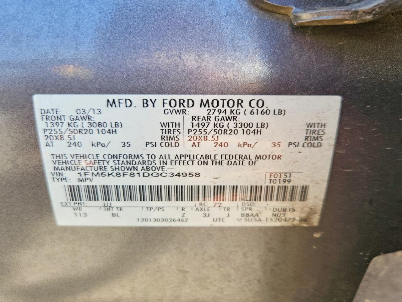 2013 Ford Explorer Limited Charcoal vin: 1FM5K8F81DGC34958