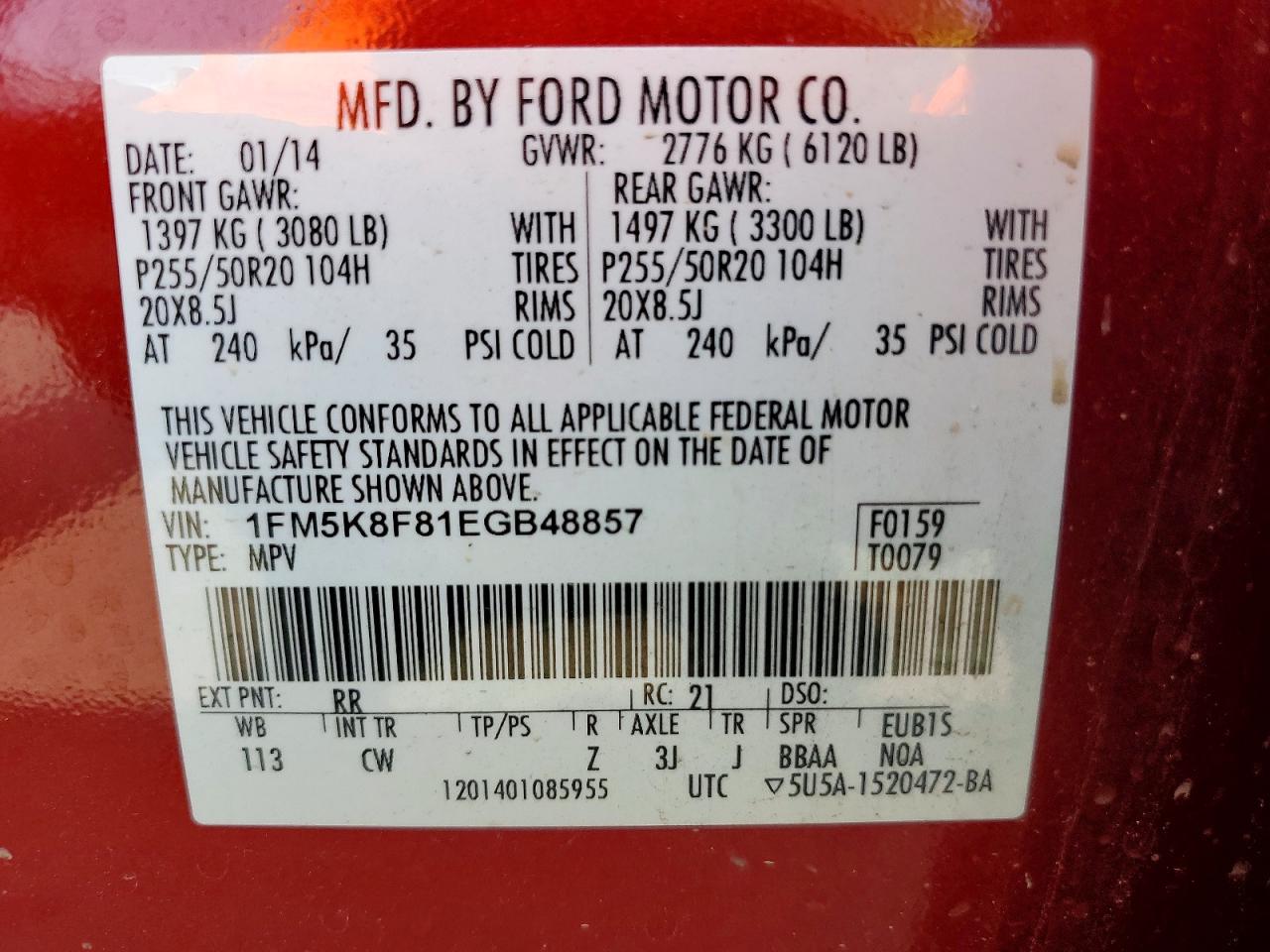 2014 Ford Explorer Limited Red vin: 1FM5K8F81EGB48857