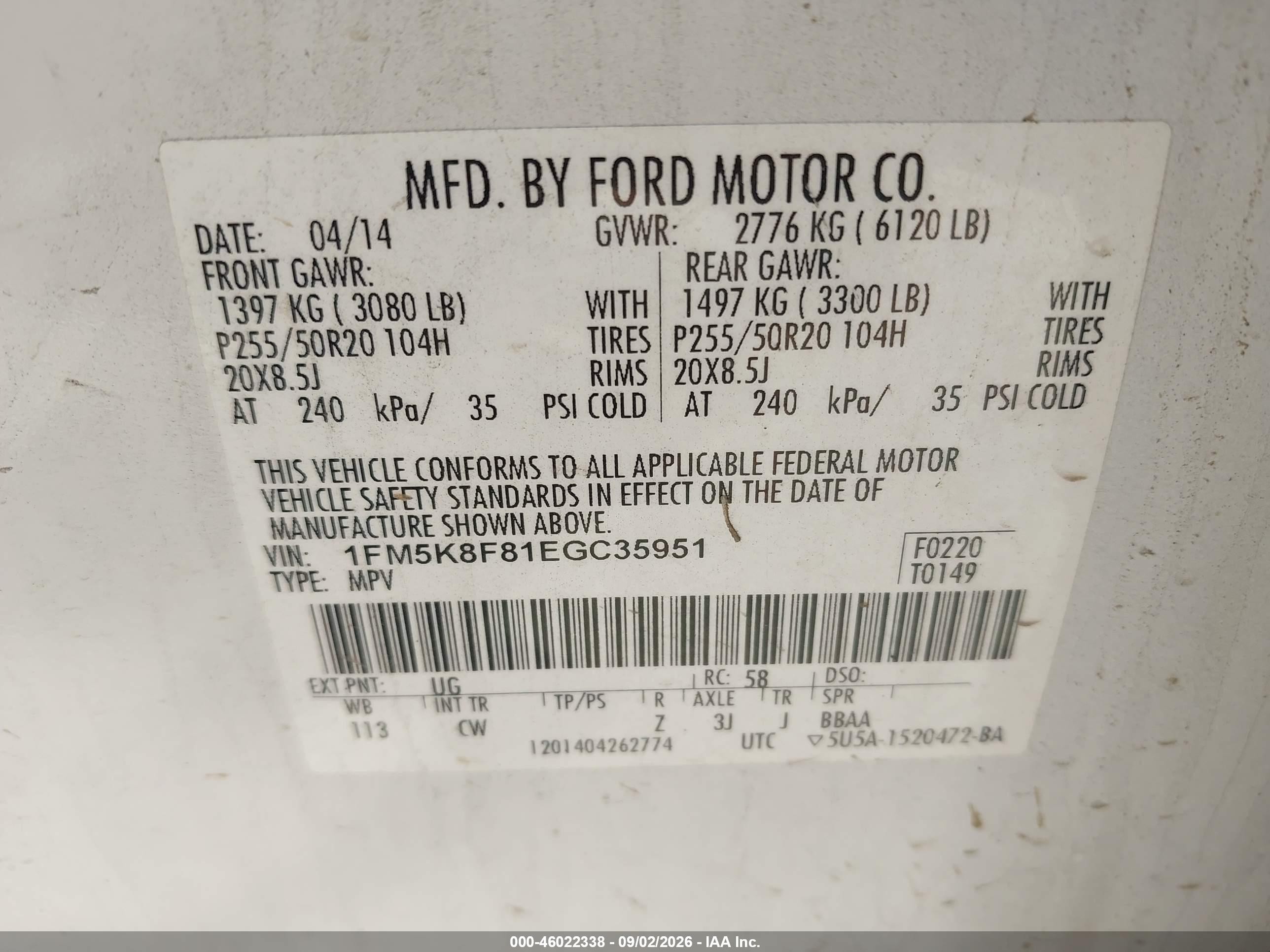 2014 Ford Explorer Limited Белый vin: 1FM5K8F81EGC35951