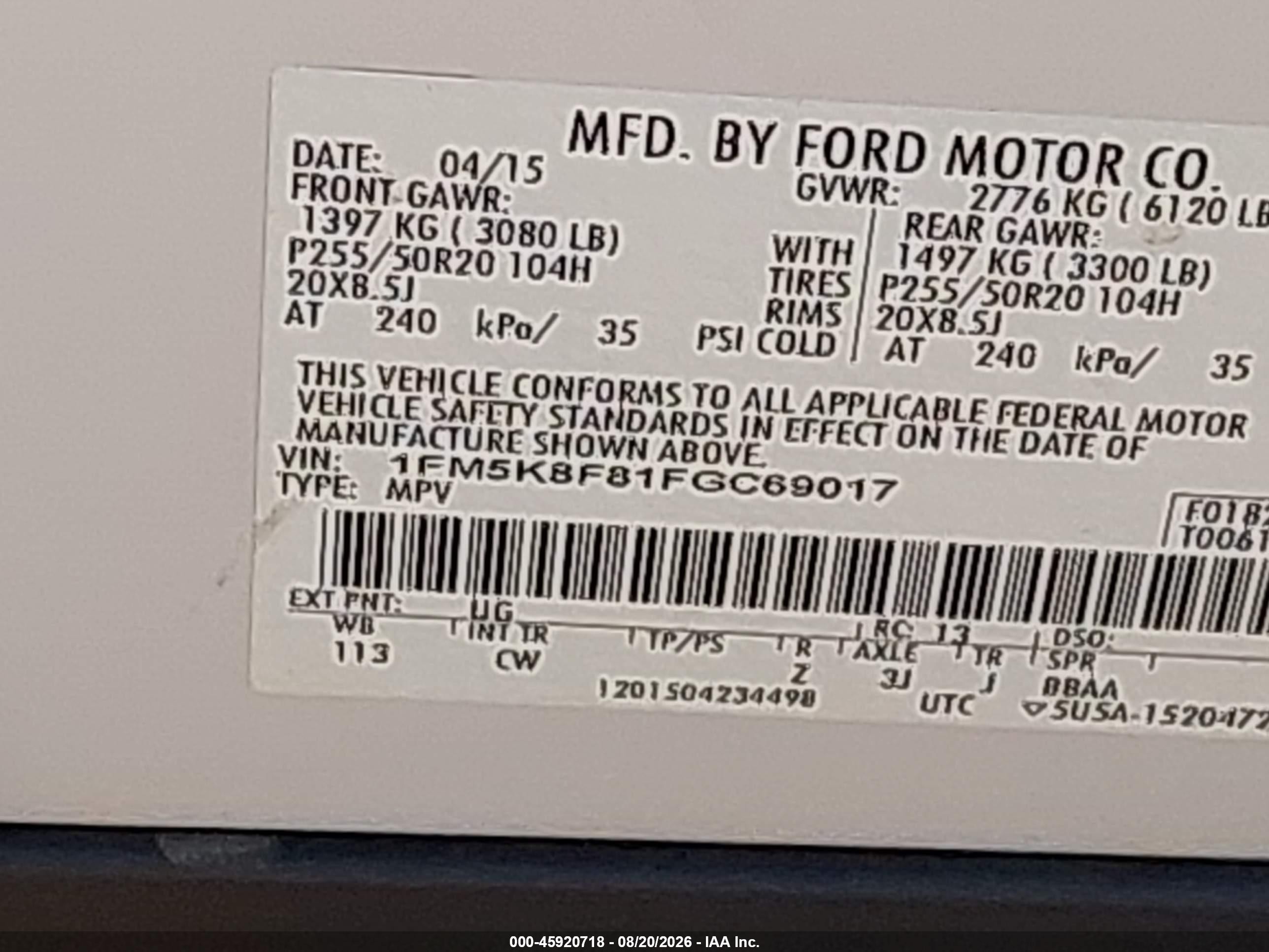 2015 Ford Explorer Limited White vin: 1FM5K8F81FGC69017