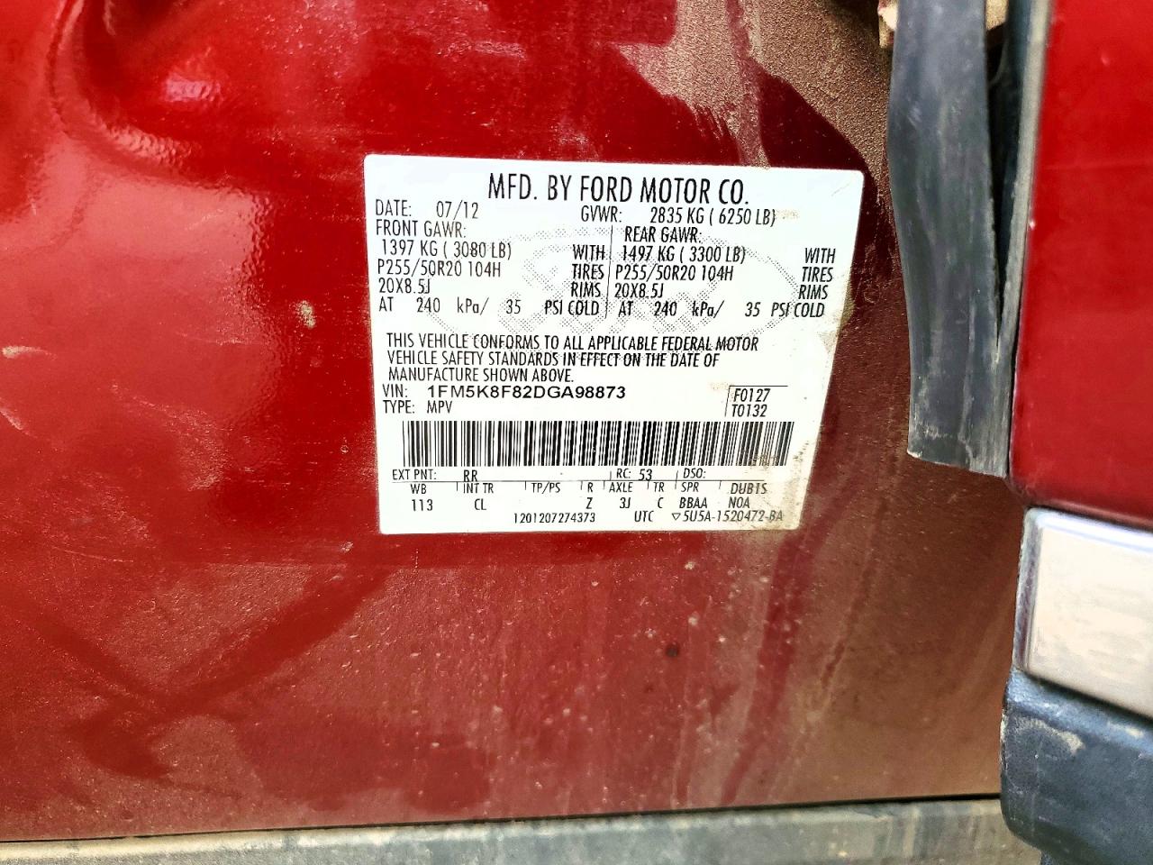 2013 Ford Explorer Limited Maroon vin: 1FM5K8F82DGA98873