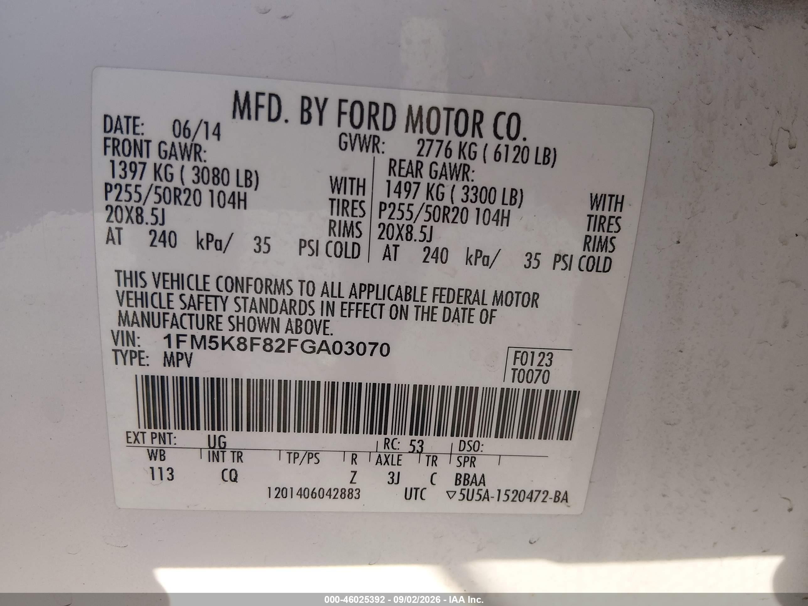 2015 Ford Explorer Limited White vin: 1FM5K8F82FGA03070
