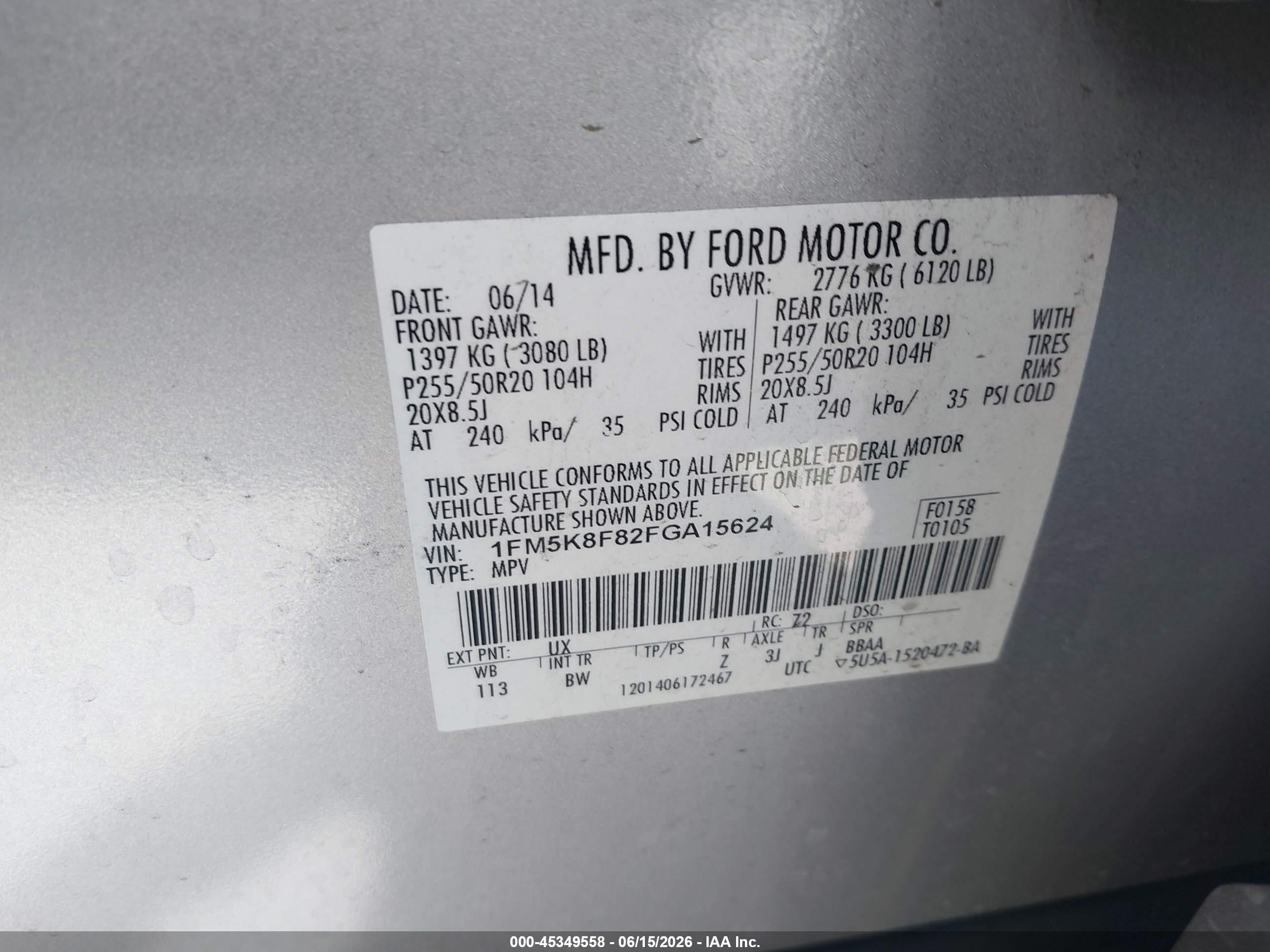 2015 Ford Explorer Limited Silver vin: 1FM5K8F82FGA15624