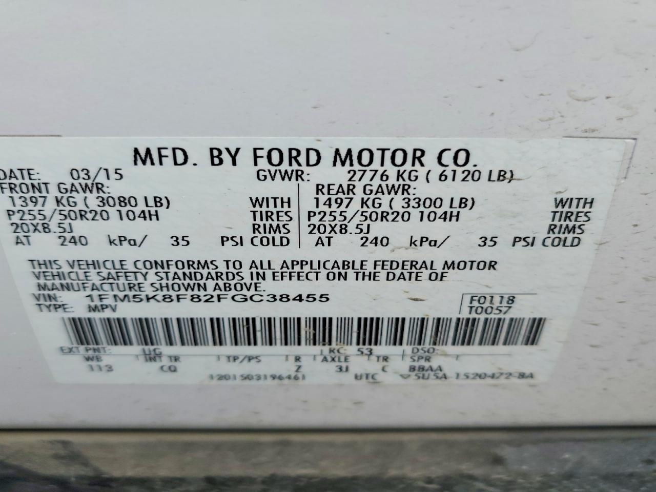 2015 Ford Explorer Limited White vin: 1FM5K8F82FGC38455