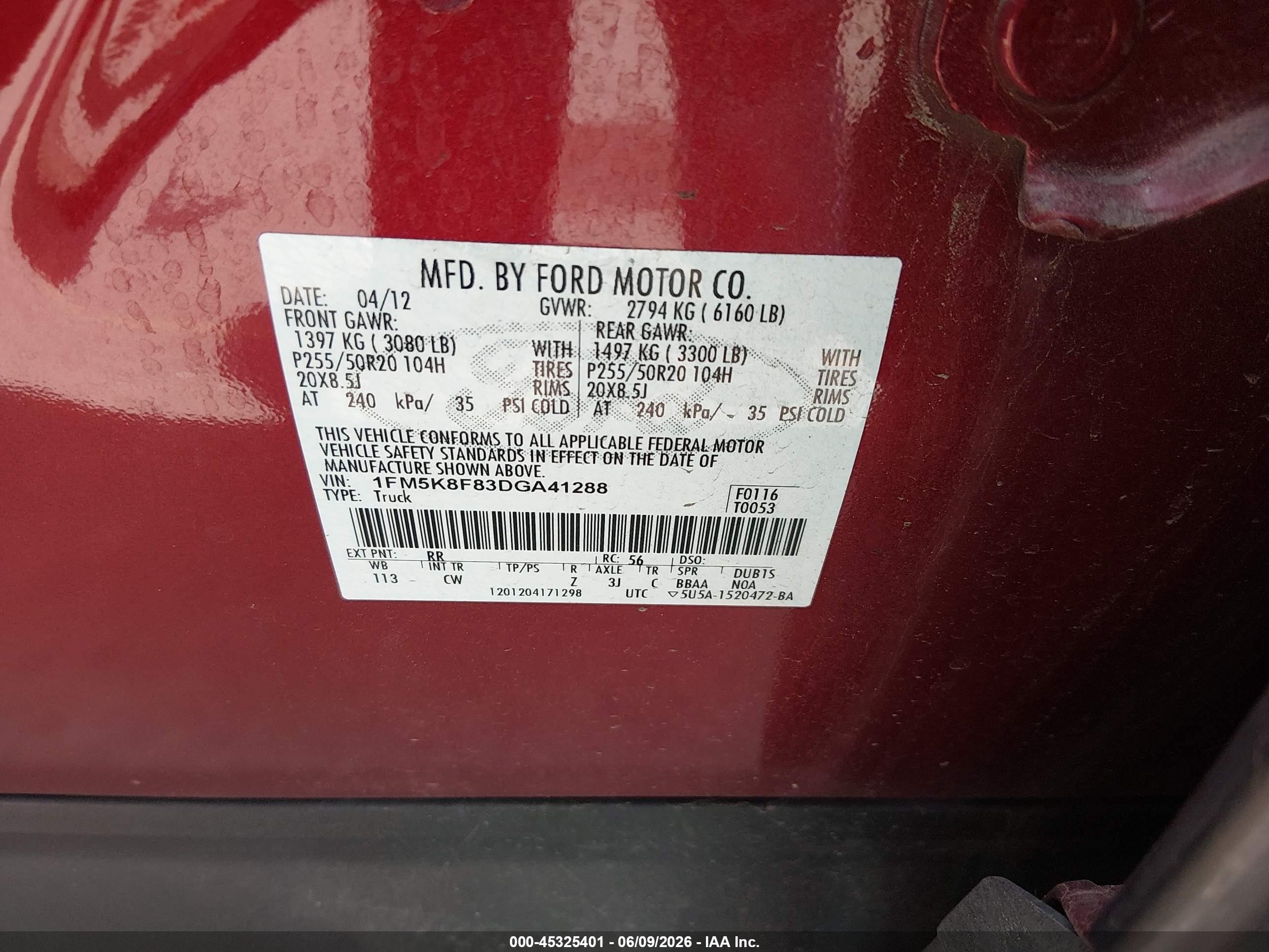 2013 Ford Explorer Limited Red vin: 1FM5K8F83DGA41288