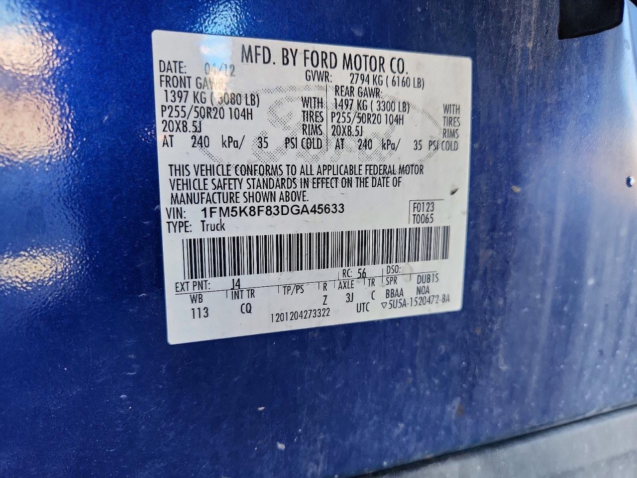 2013 Ford Explorer Limited Blue vin: 1FM5K8F83DGA45633