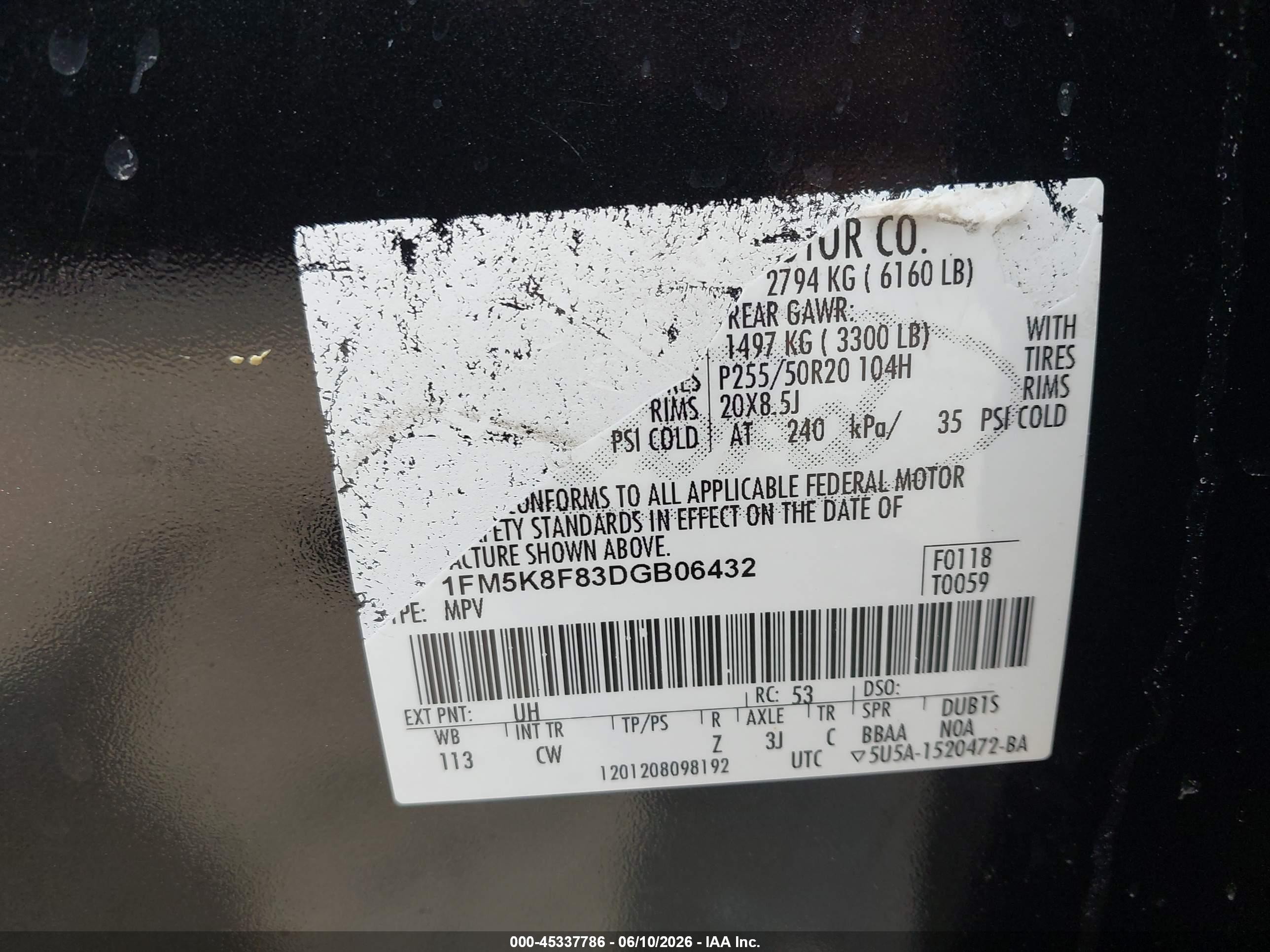 2013 Ford Explorer Limited Black vin: 1FM5K8F83DGB06432