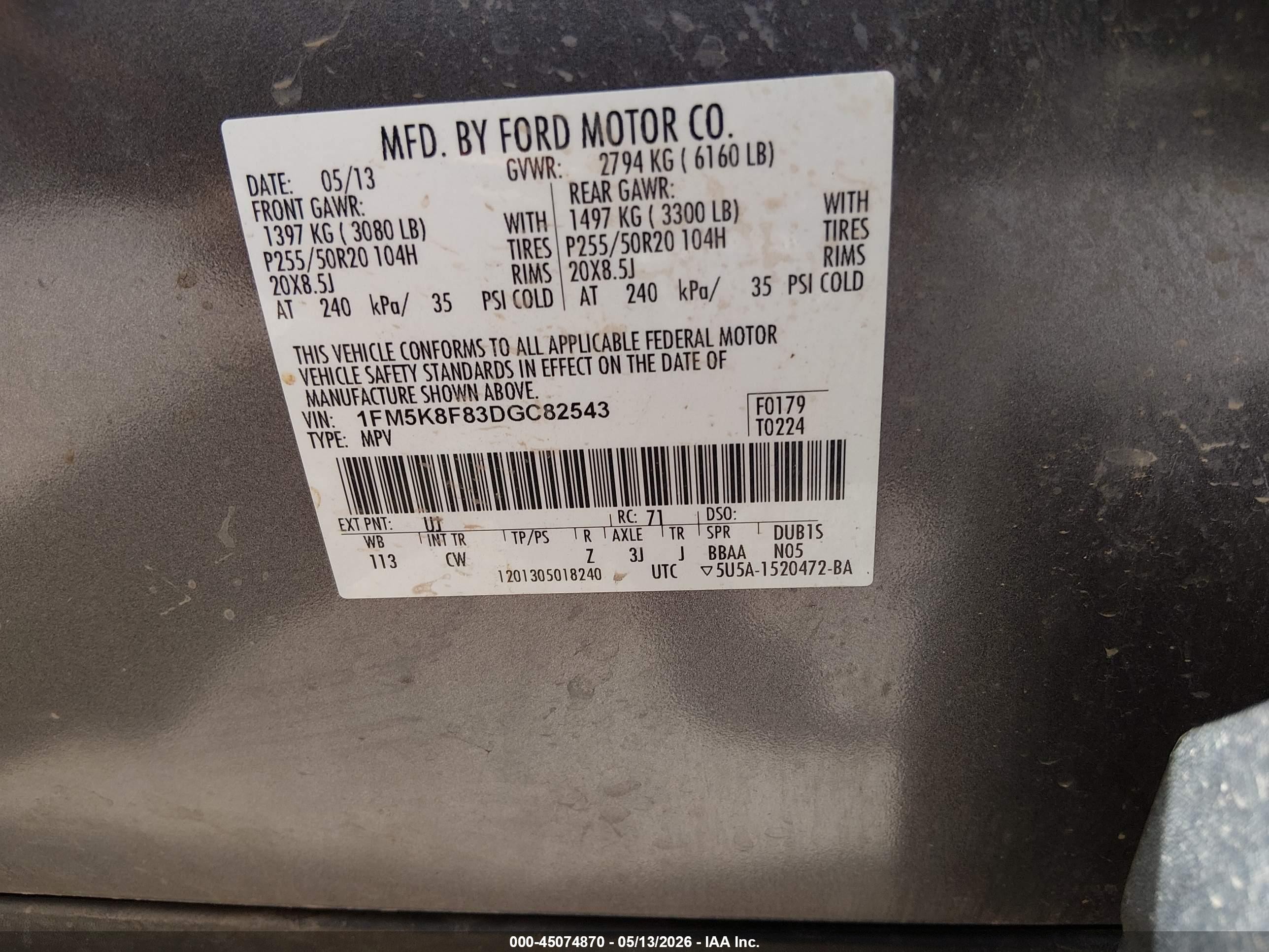 2013 Ford Explorer Limited Gray vin: 1FM5K8F83DGC82543