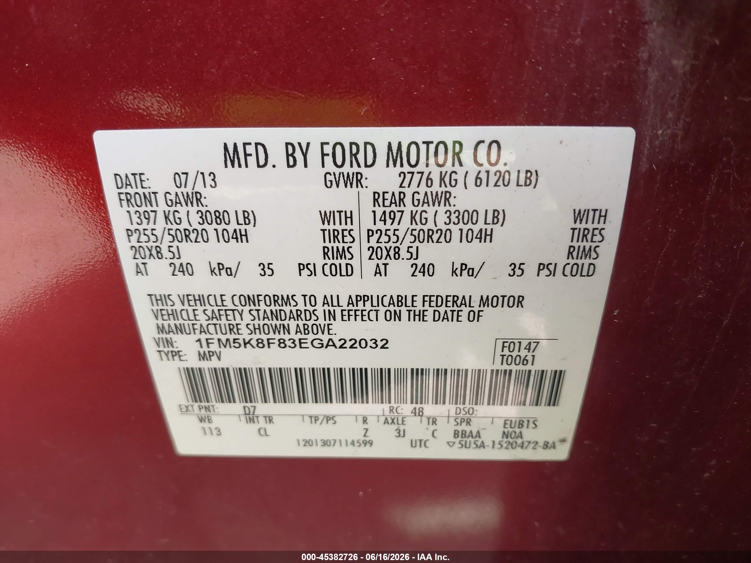 2014 Ford Explorer Limited Red vin: 1FM5K8F83EGA22032