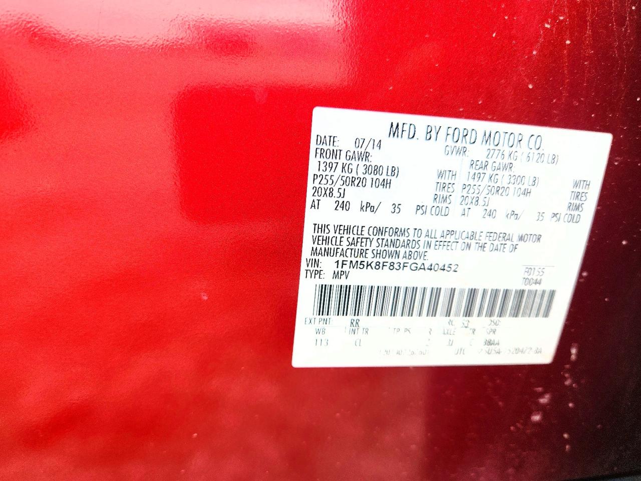 2015 Ford Explorer Limited Red vin: 1FM5K8F83FGA40452
