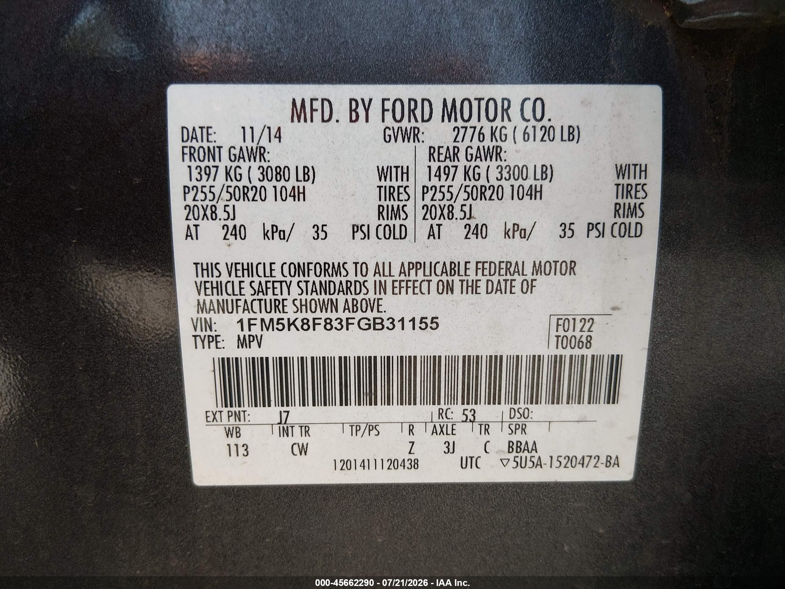 2015 Ford Explorer Limited Gray vin: 1FM5K8F83FGB31155