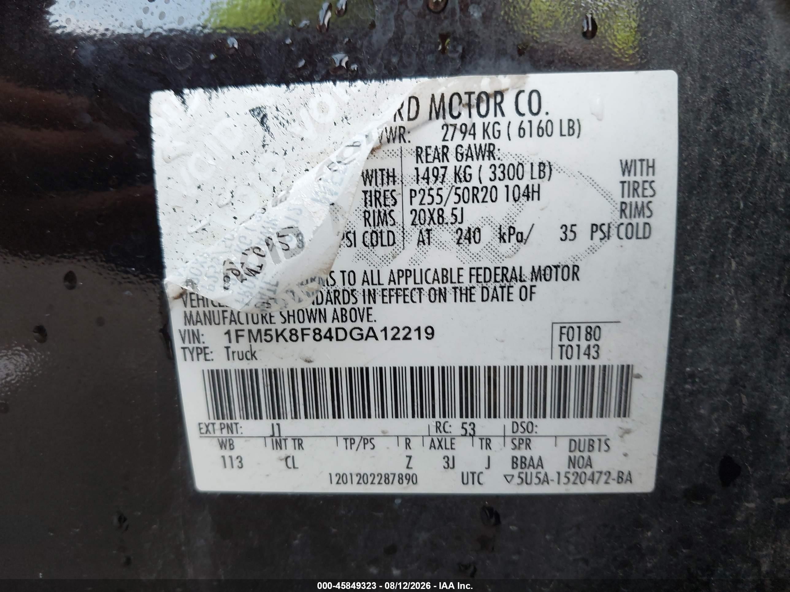 2013 Ford Explorer Limited Black vin: 1FM5K8F84DGA12219