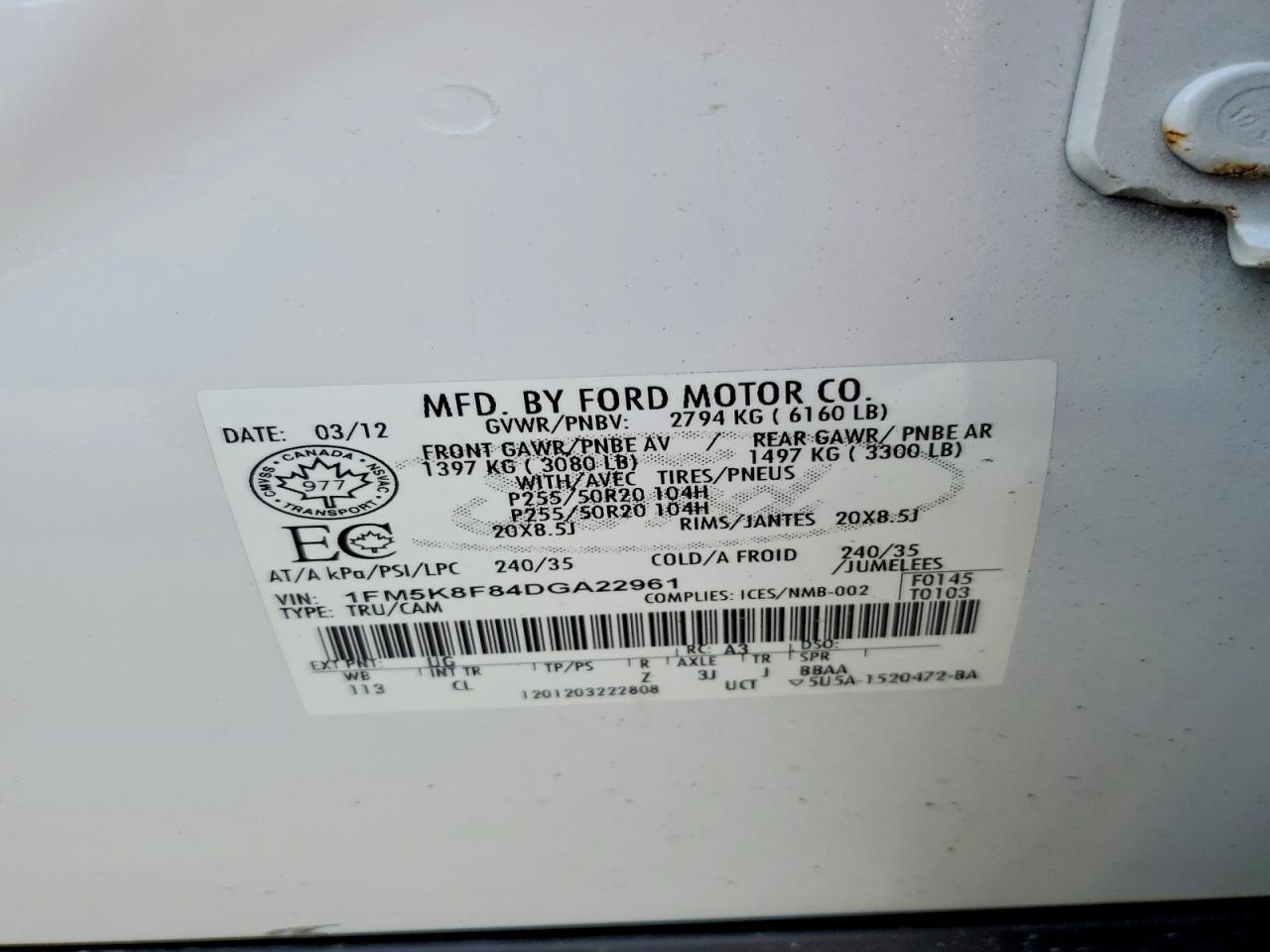 2013 Ford Explorer White vin: 1FM5K8F84DGA22961