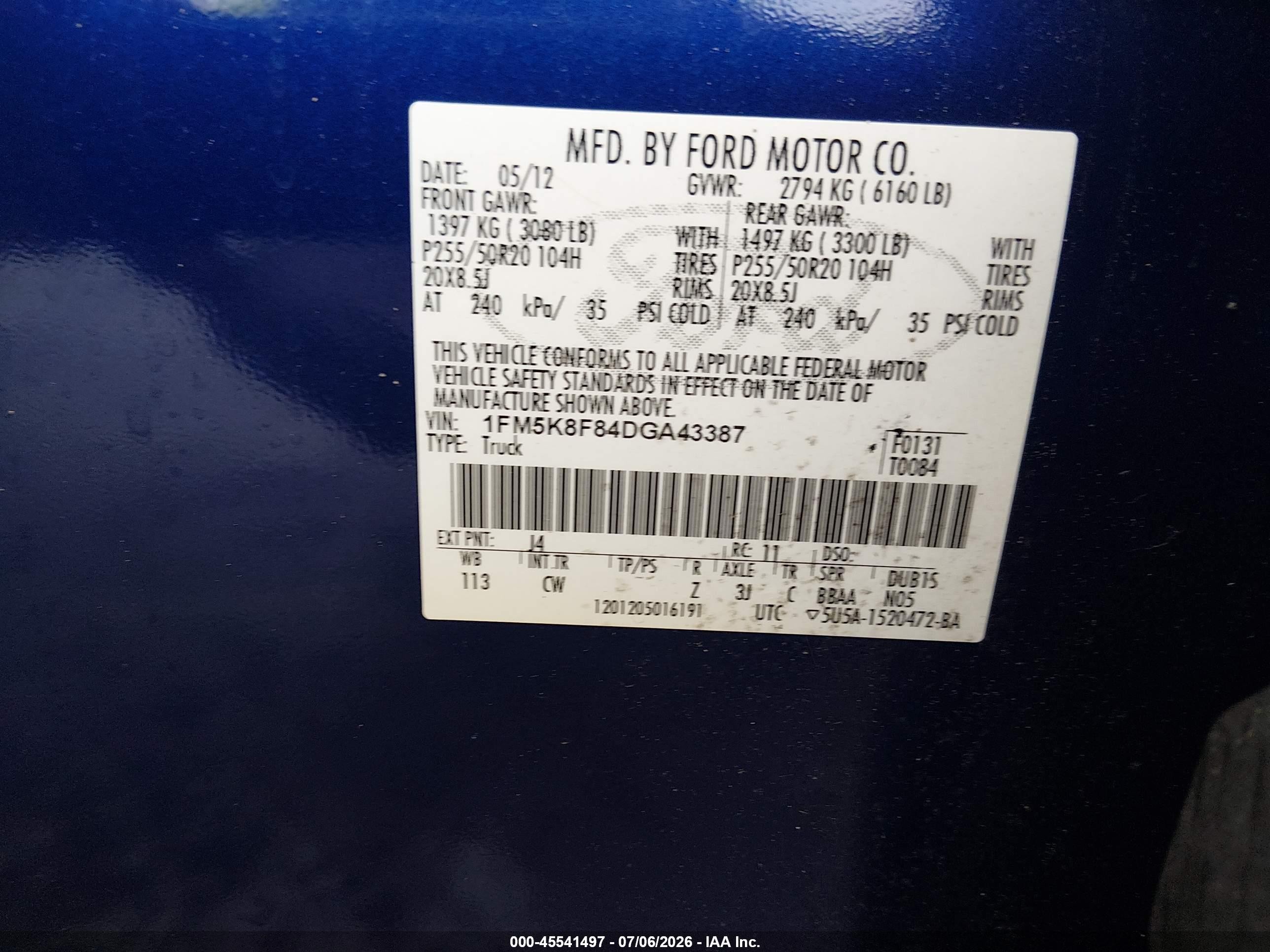 2013 Ford Explorer Limited Blue vin: 1FM5K8F84DGA43387