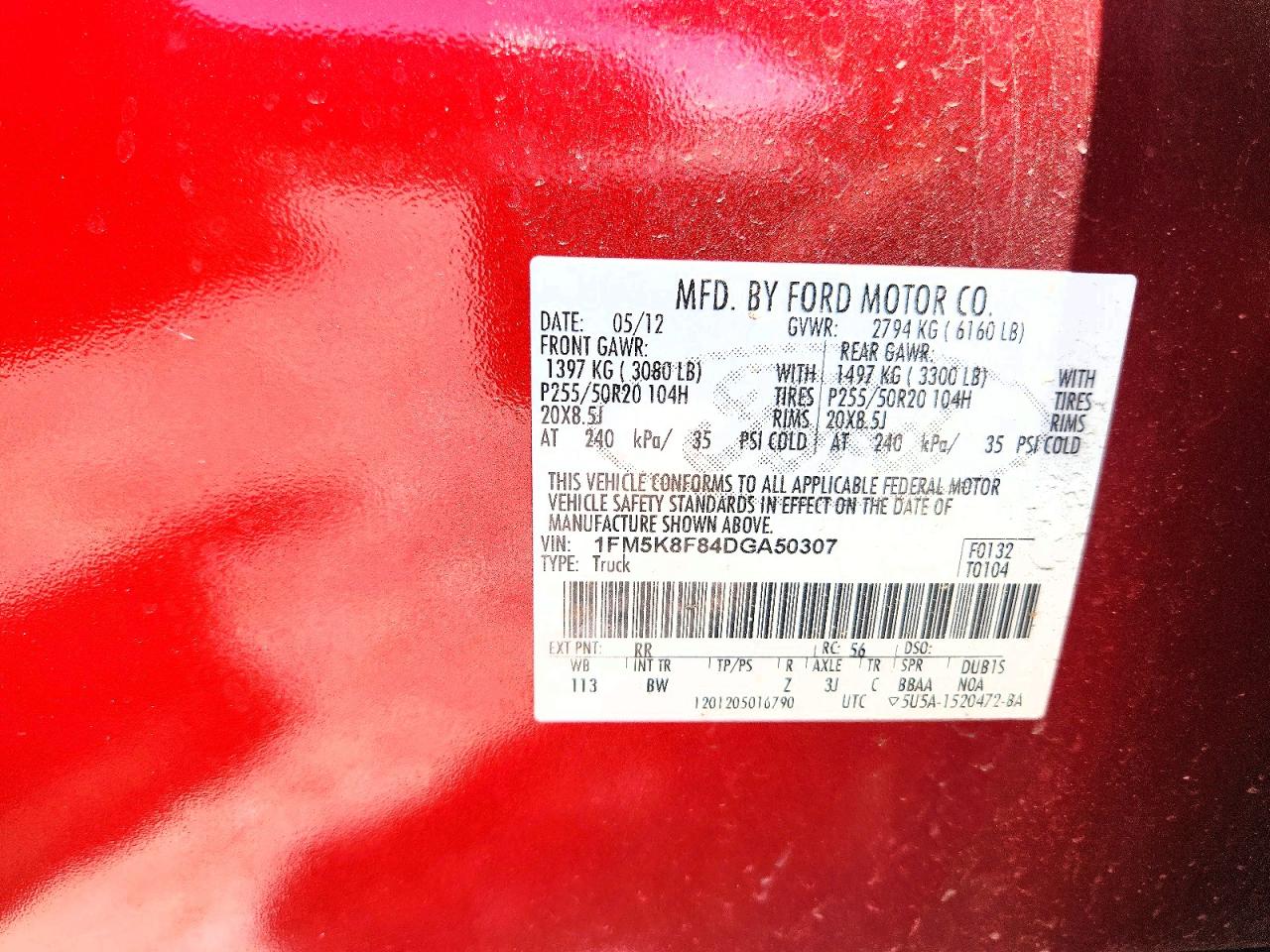 2013 Ford Explorer Limited Red vin: 1FM5K8F84DGA50307