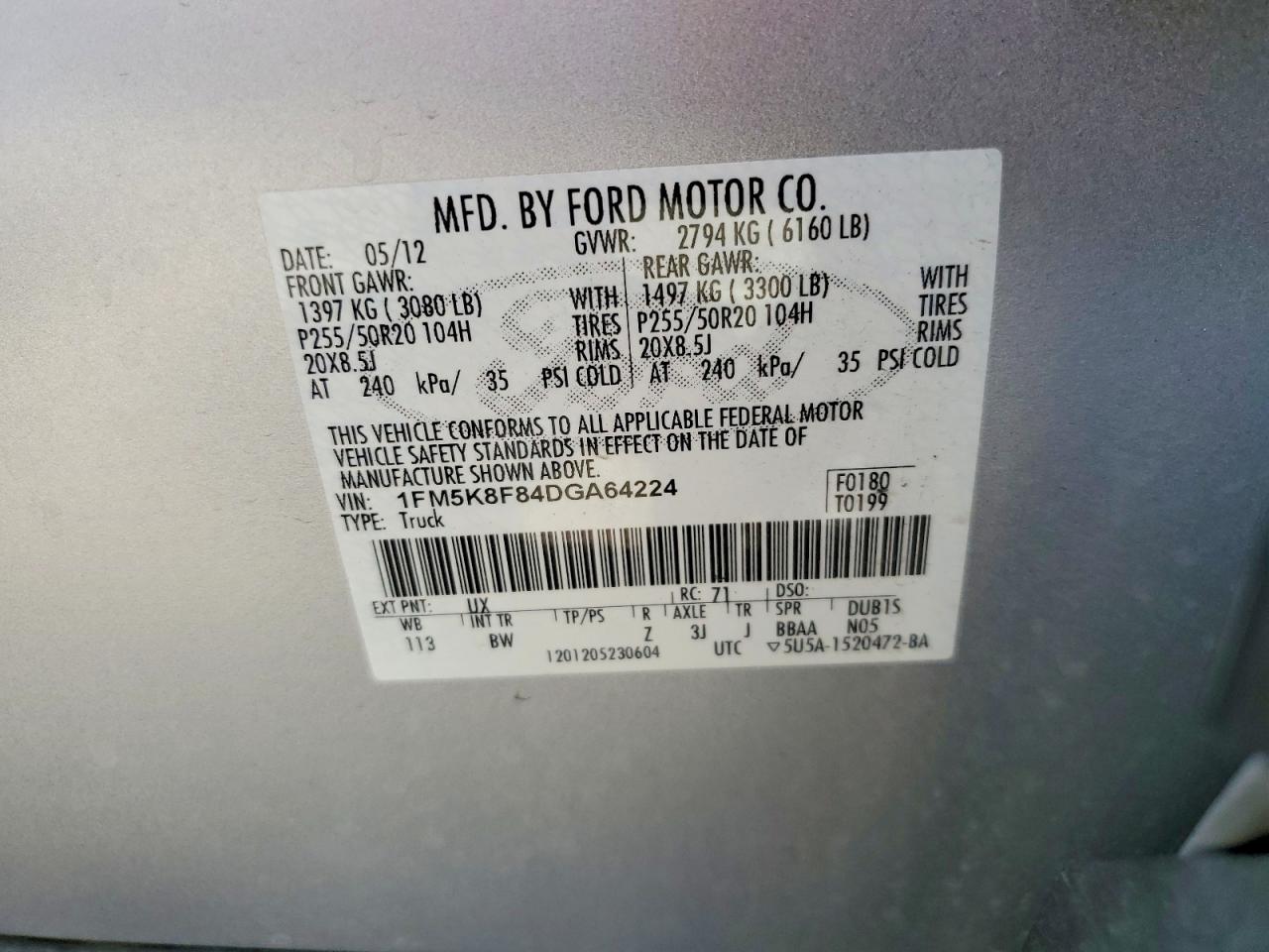 2013 Ford Explorer Limited Silver vin: 1FM5K8F84DGA64224