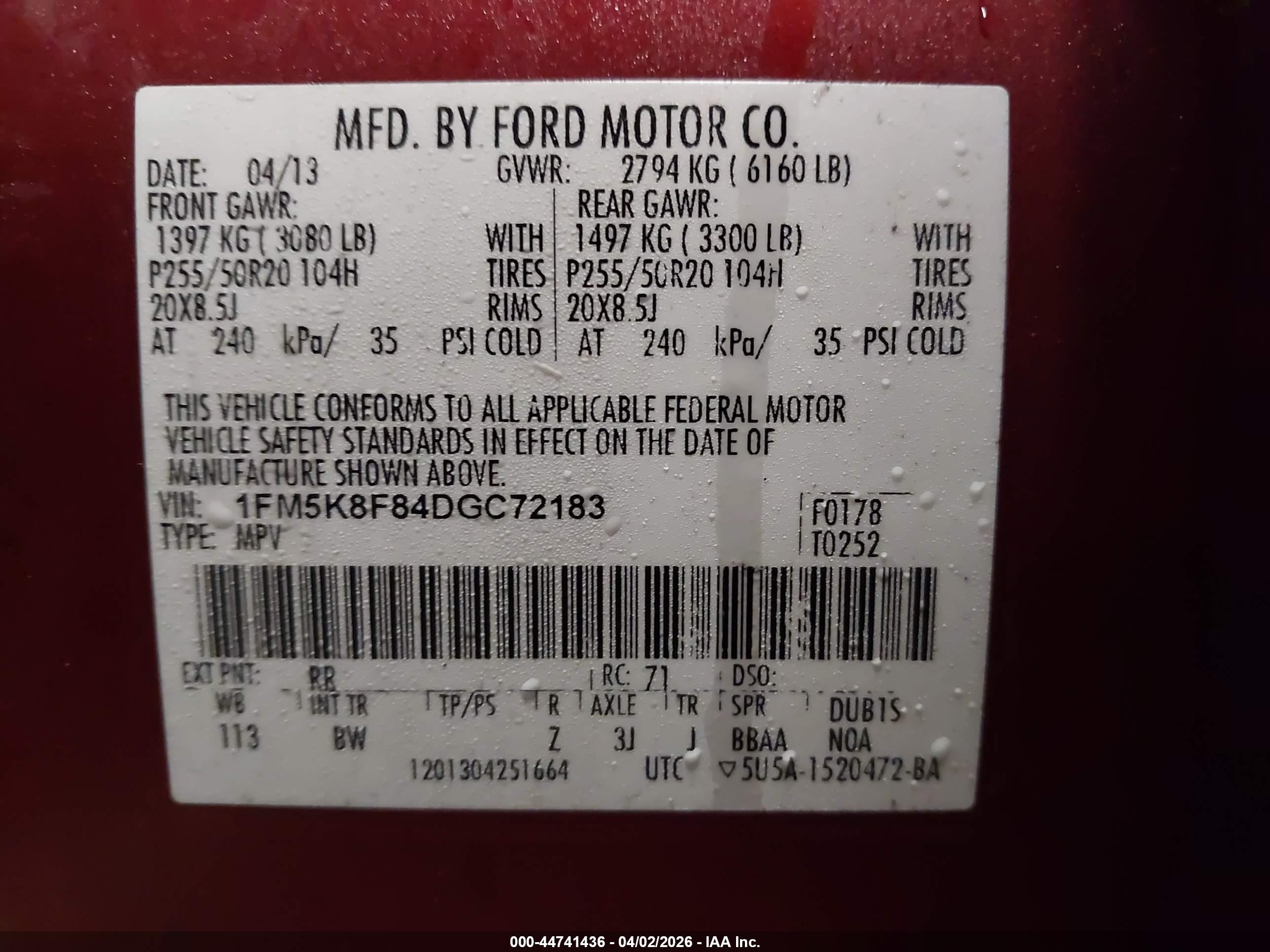 2013 Ford Explorer Limited Red vin: 1FM5K8F84DGC72183