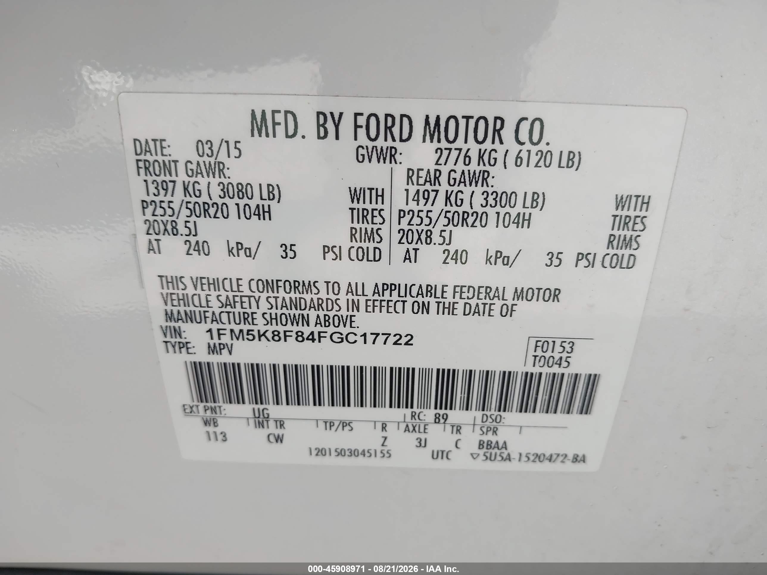 2015 Ford Explorer Limited Белый vin: 1FM5K8F84FGC17722