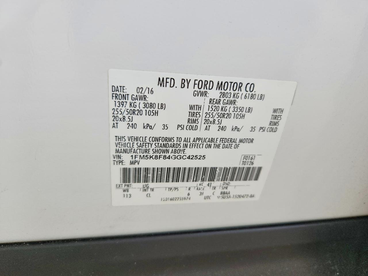 2016 Ford Explorer Limited White vin: 1FM5K8F84GGC42525