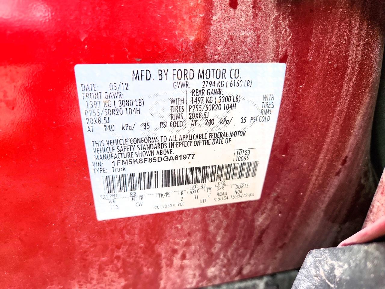 2013 Ford Explorer Limited Red vin: 1FM5K8F85DGA61977