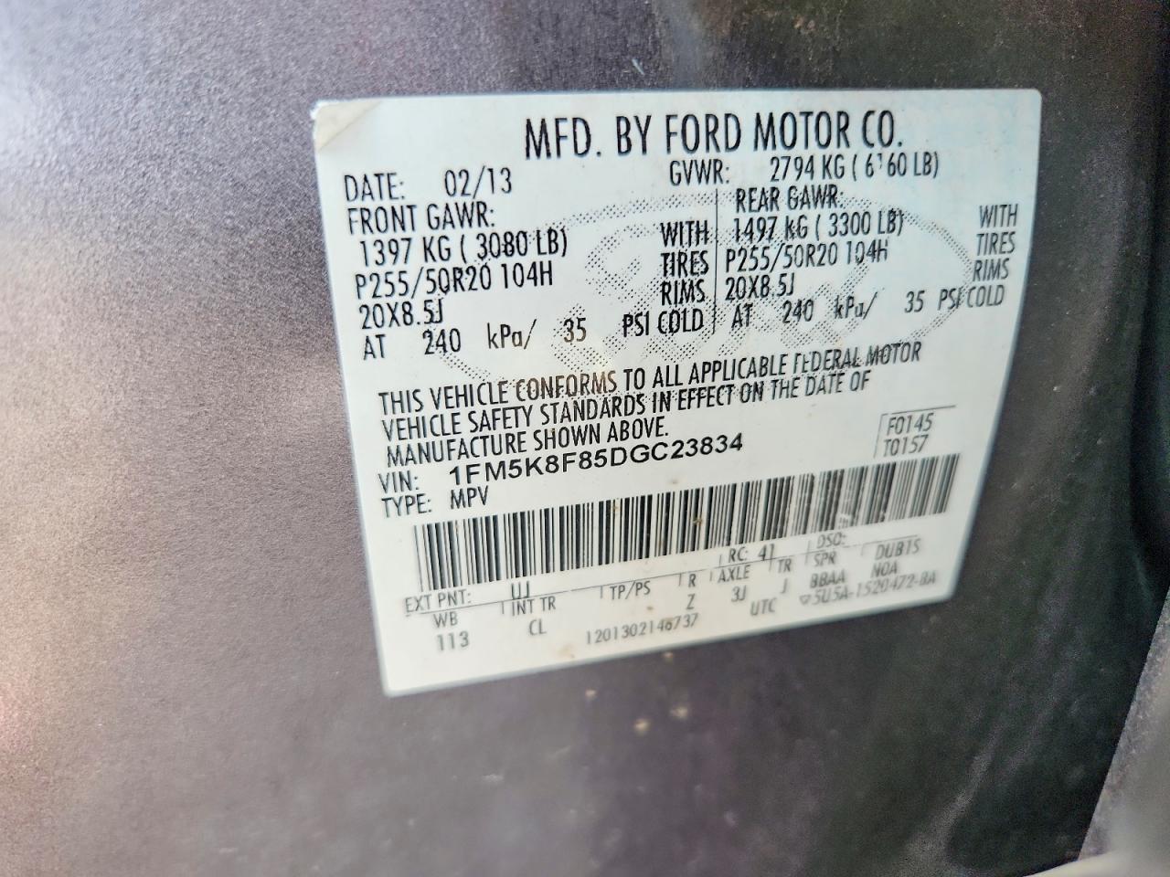 2013 Ford Explorer Limited Gray vin: 1FM5K8F85DGC23834