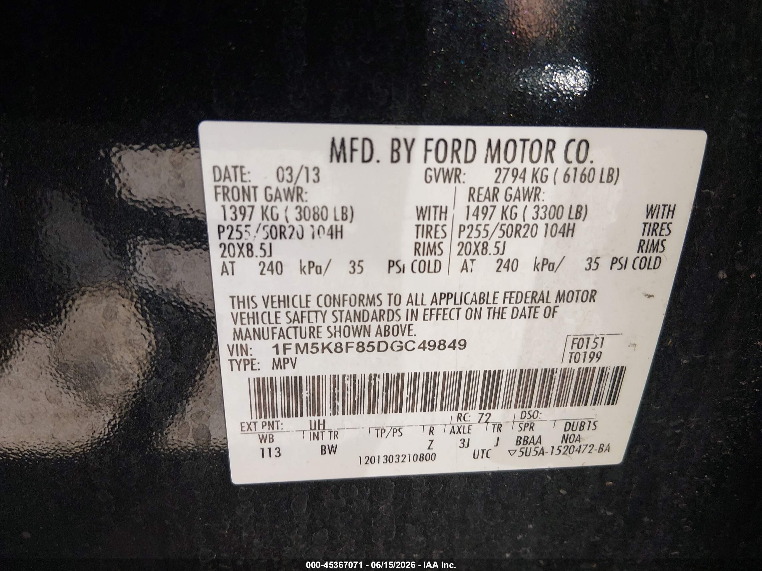 2013 Ford Explorer Limited Black vin: 1FM5K8F85DGC49849