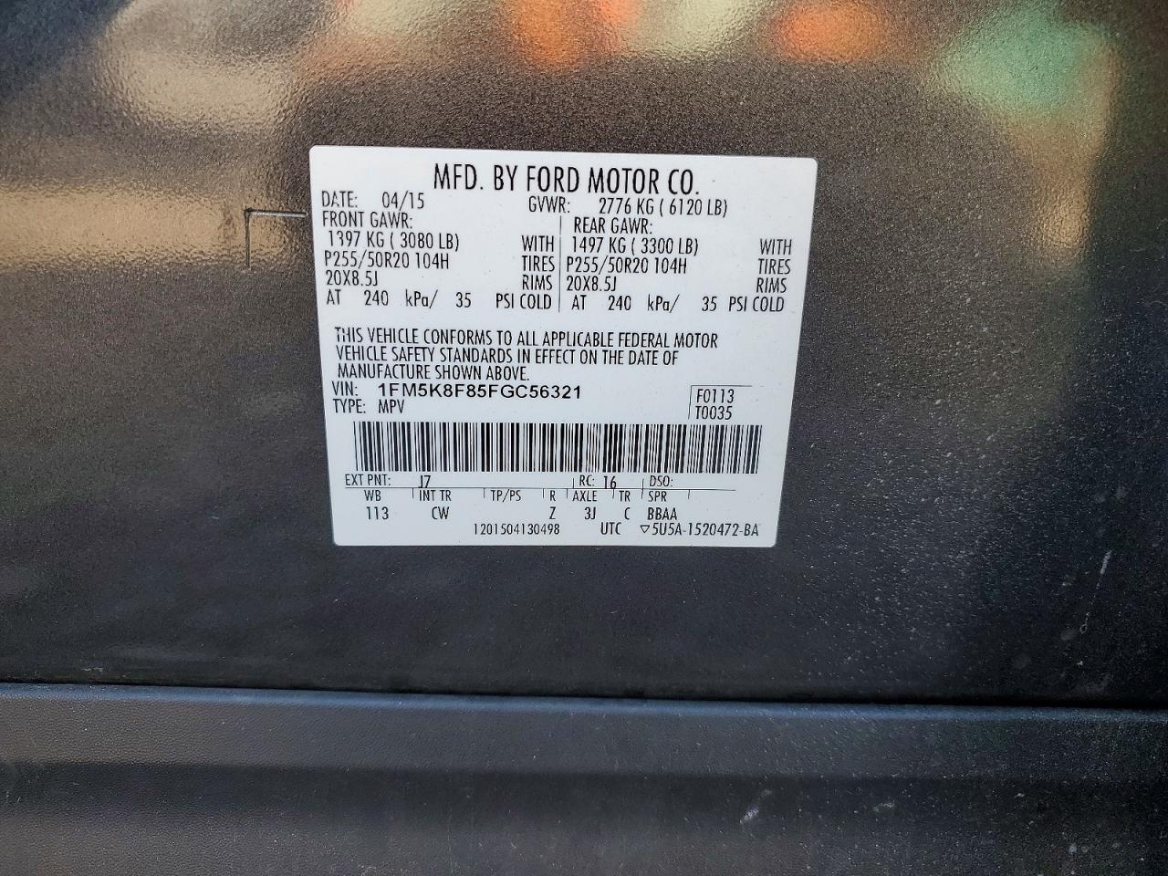 2015 Ford Explorer Limited Gray vin: 1FM5K8F85FGC56321