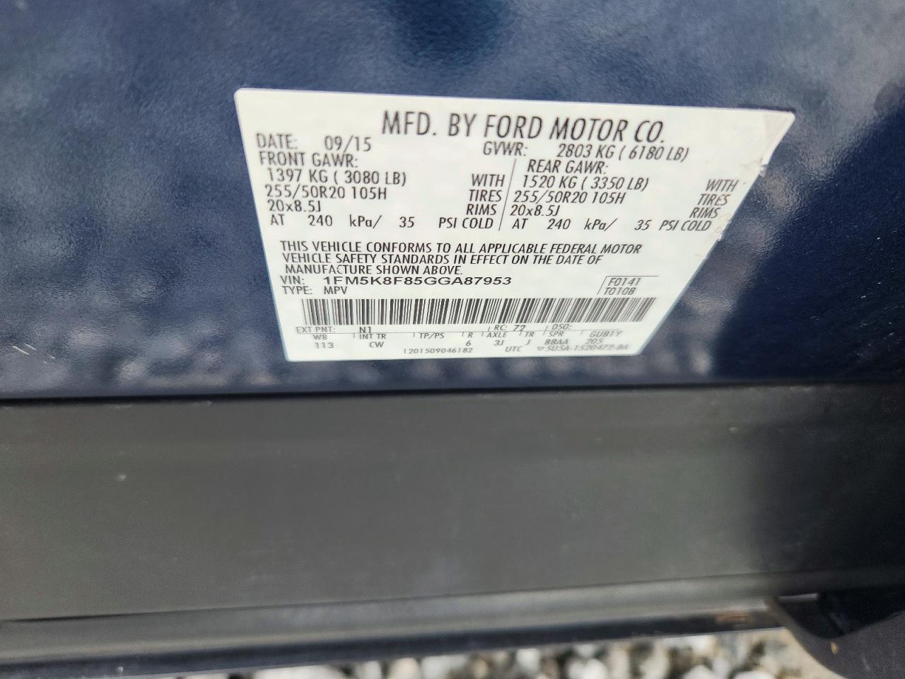 2016 Ford Explorer Limited Blue vin: 1FM5K8F85GGA87953