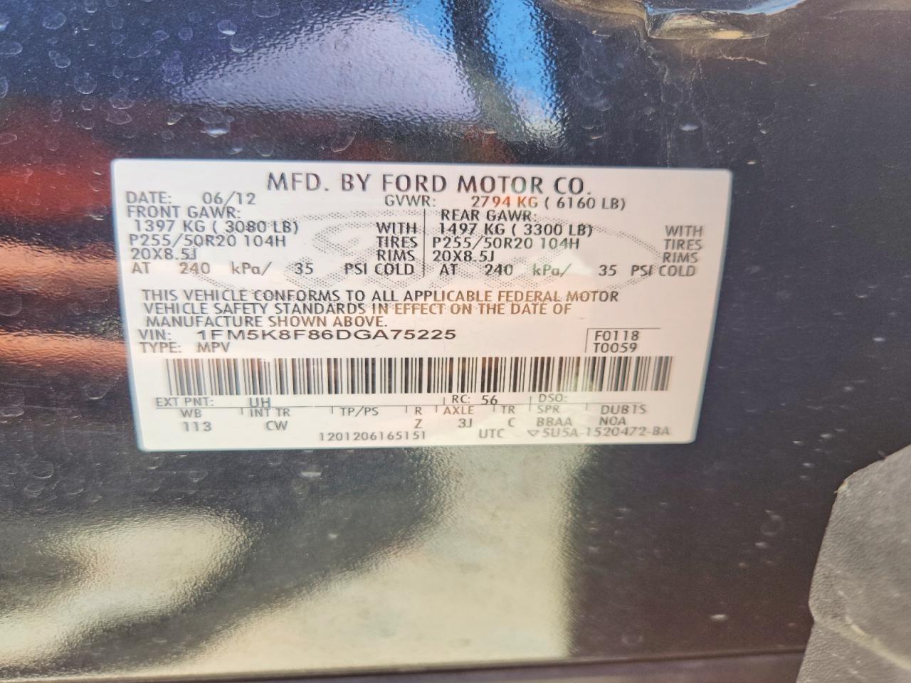 2013 Ford Explorer Limited Black vin: 1FM5K8F86DGA75225