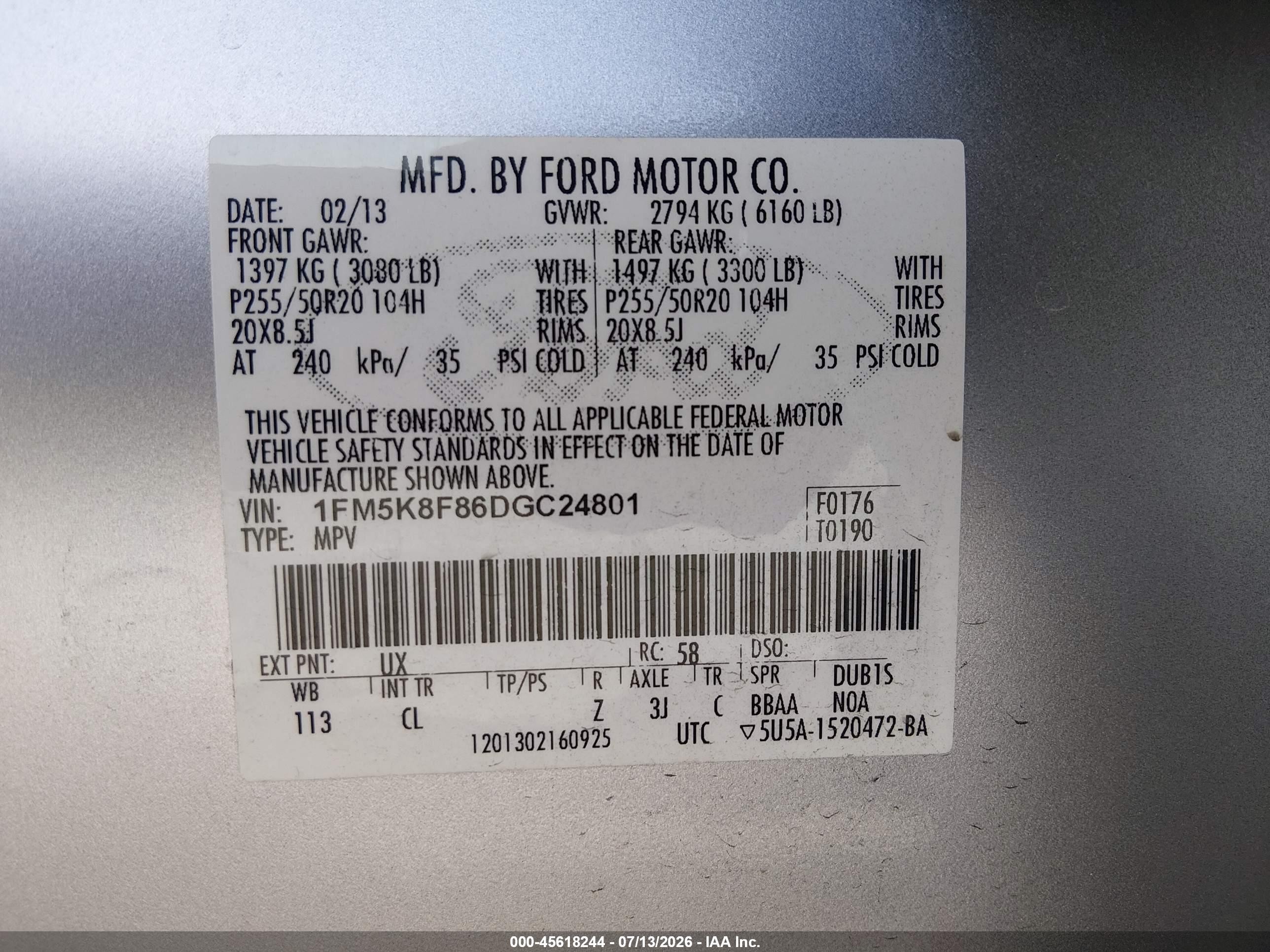 2013 Ford Explorer Limited Silver vin: 1FM5K8F86DGC24801
