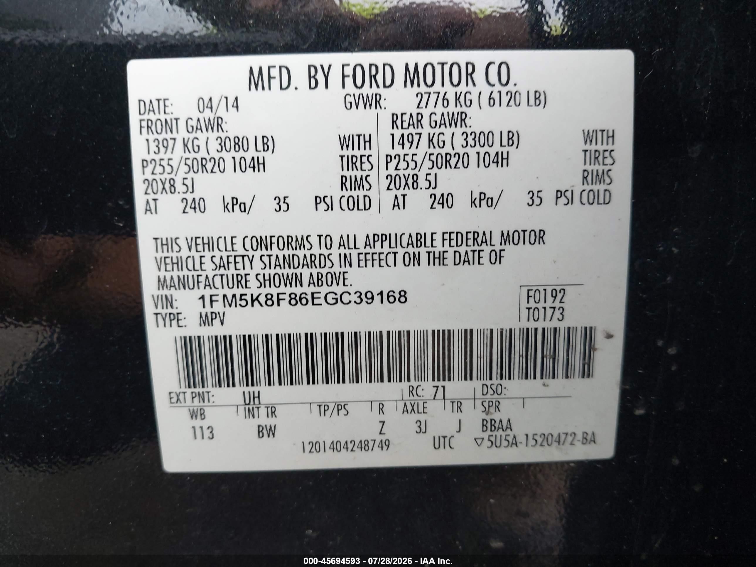 2014 Ford Explorer Limited Black vin: 1FM5K8F86EGC39168