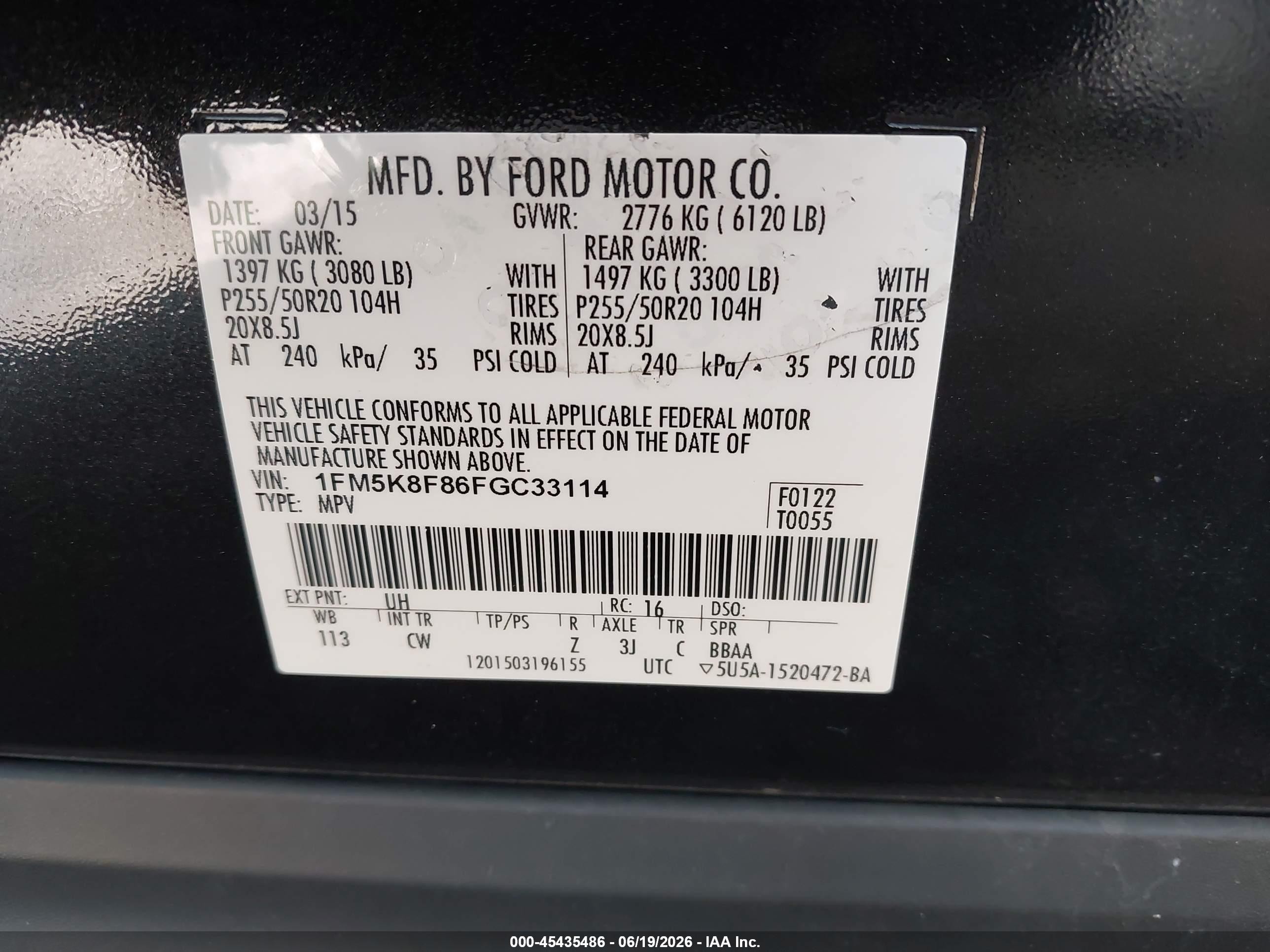 2015 Ford Explorer Limited Black vin: 1FM5K8F86FGC33114