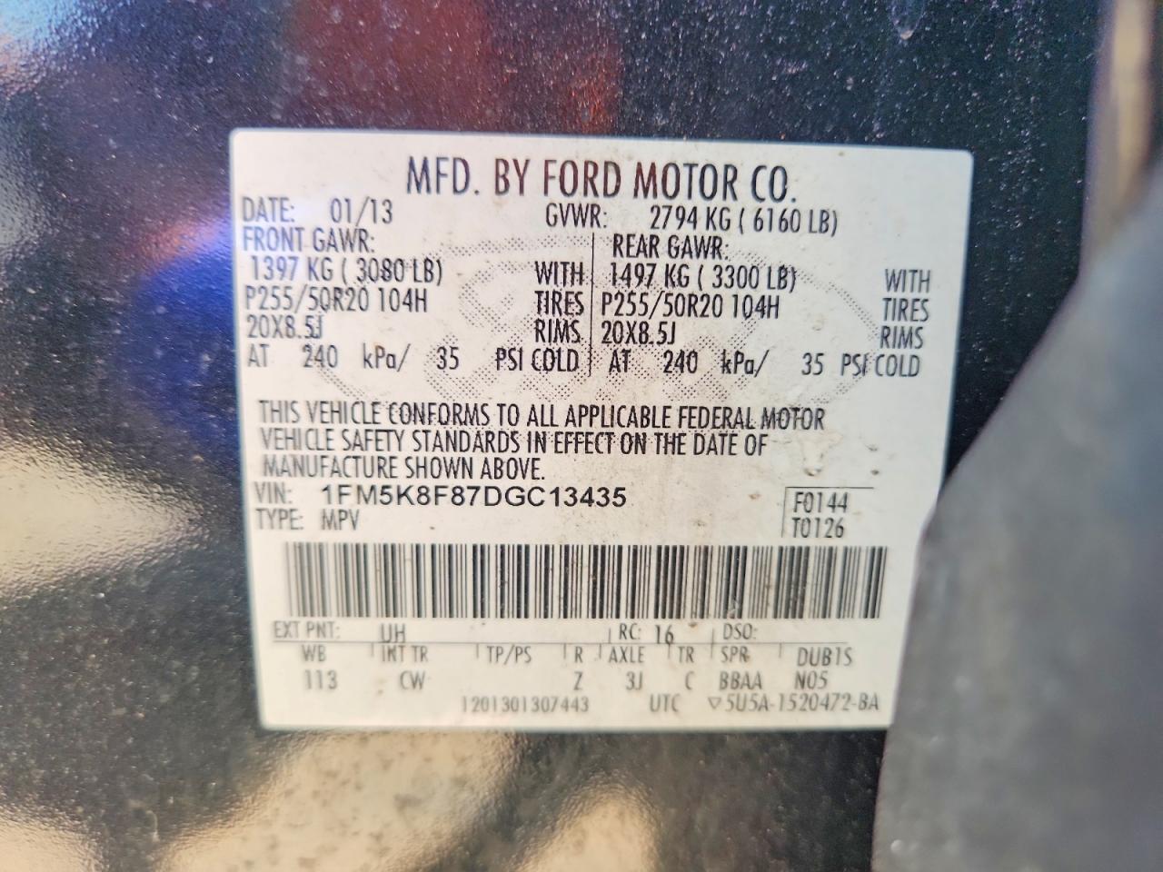 2013 Ford Explorer Limited Black vin: 1FM5K8F87DGC13435